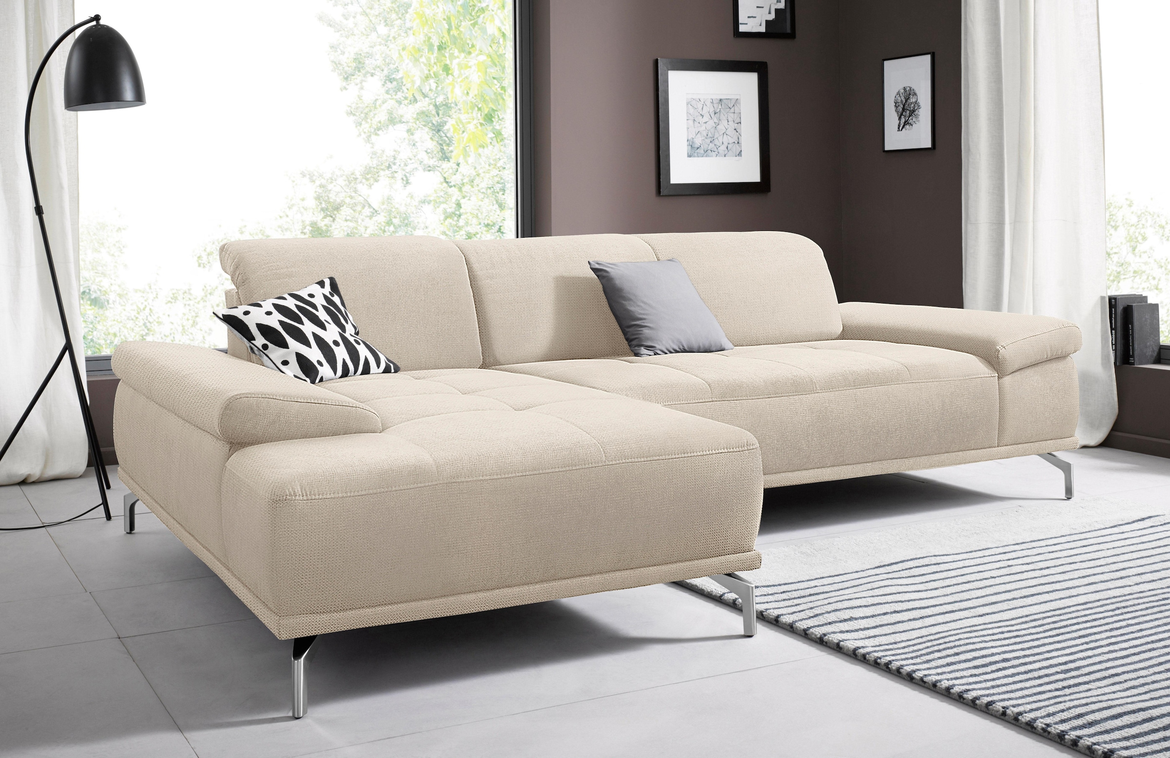 OTTO home Ecksofa "Caluna, L-Form, B:280cm, Federkern, in Stoff und Leder" Inkl.Sitztiefenverstellung, wahlweise mit Kopf- und Armteilverstellung