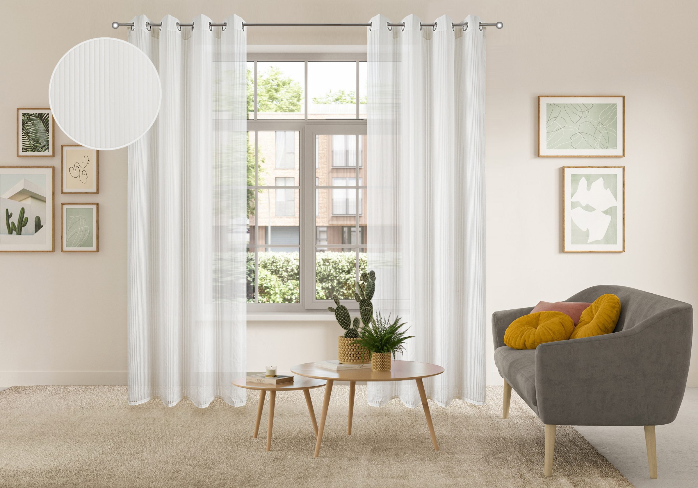 my home Gardine "Mazi" Ösen 1 Stk. tlg. 1 Schal, mit eingewebten Längsstrei günstig online kaufen