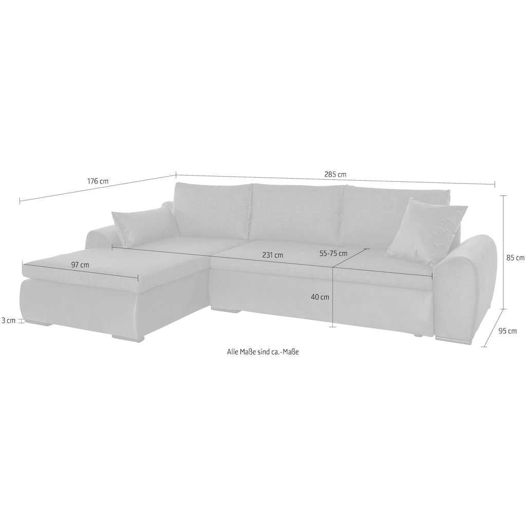 Ecksofa Win wahlweise mit Bettfunktion und Bettkasten