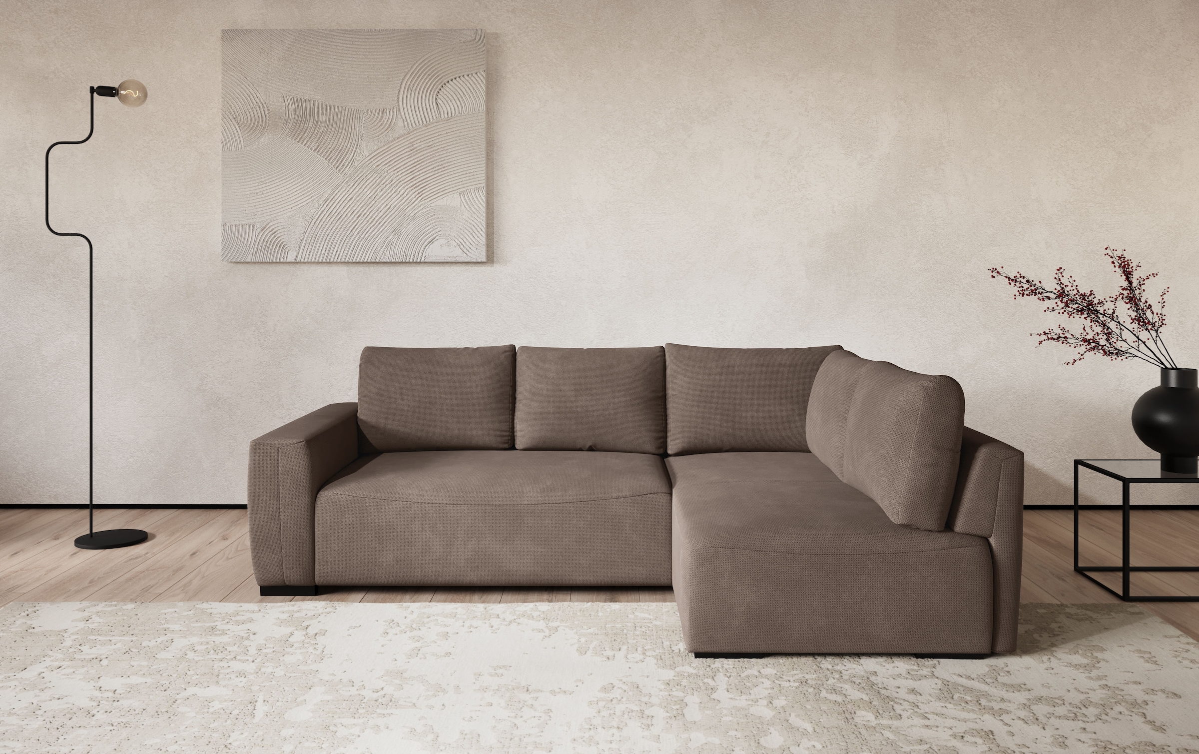 COTTA Ecksofa "Giro L-Form, Ottomane, Breite 252 cm" wahlweise mit Bettkasten und Trendbezug CORD