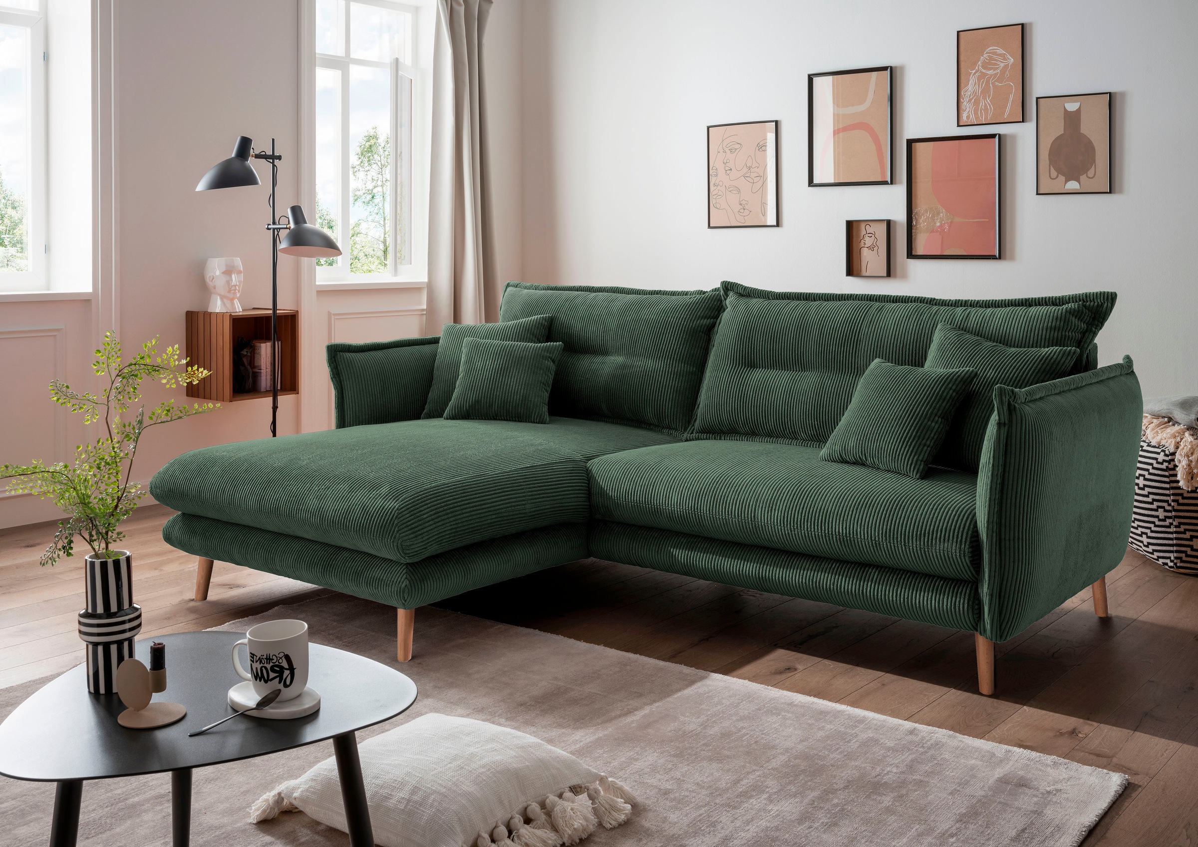 Home affaire Ecksofa "Levke, 255 x 180 cm, modern und bequem" zwei verschiedene Fußfarben wählbar