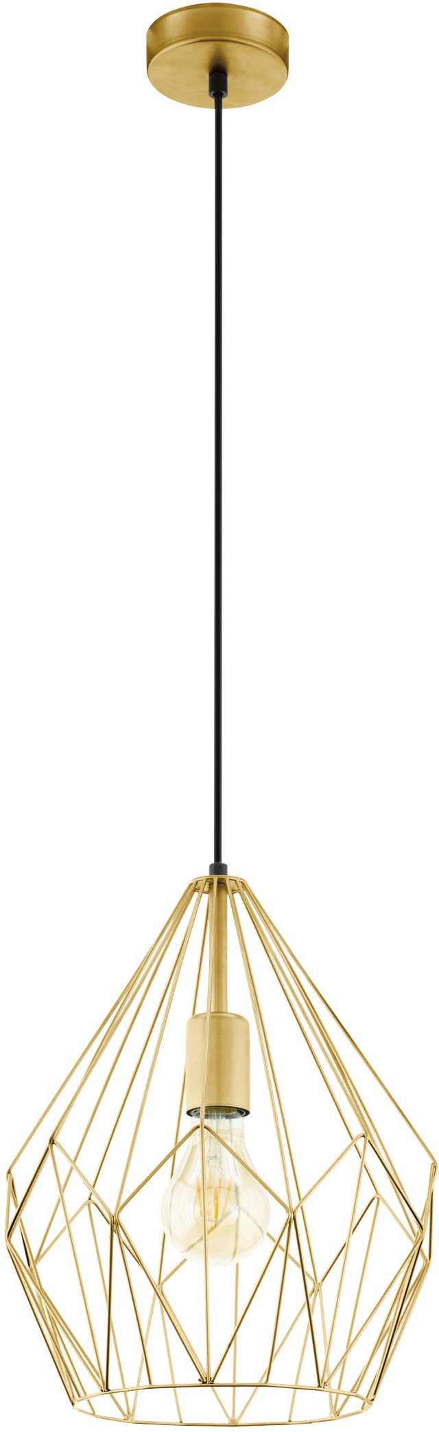 EGLO Pendelleuchte »CARLTON«, 1 flammig, Leuchtmittel E27 | ohne Leuchtmittel, Vintage Pendelleuchte, Retro Hängelampe in Gold matt, E27 Fassung