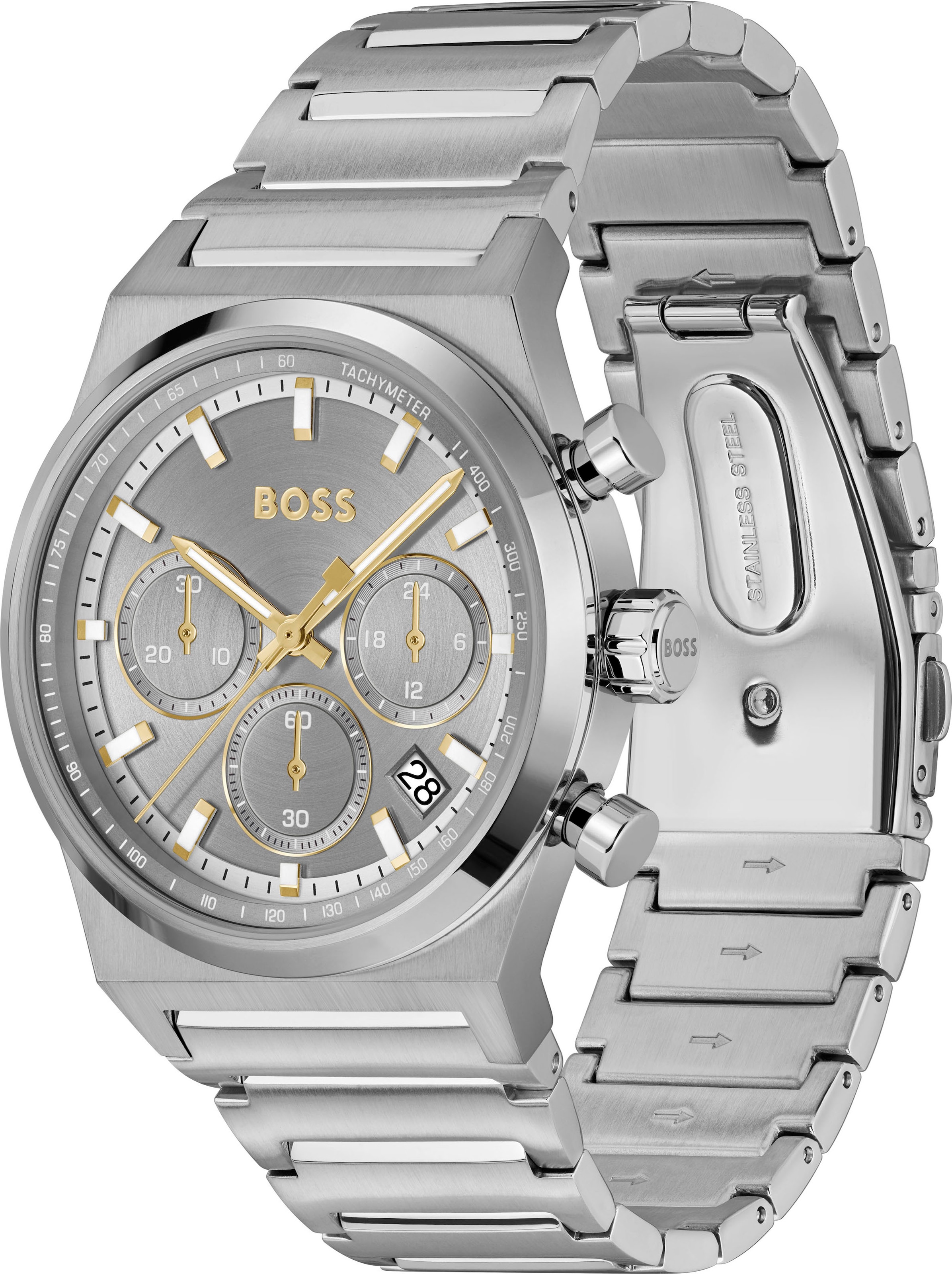 BOSS Chronograph »CANDOR CHRONO«, Quarzuhr, Armbanduhr, Herrenuhr, Edelstahlarmband, analog, Tag