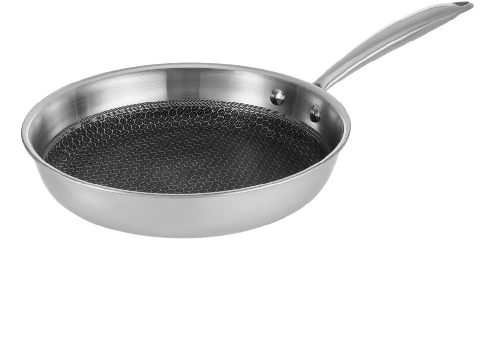 RESTO Kitchenware Bratpfanne "Achird Pfanne aus Tri-Ply (Edelstahl + Aluminium + Edelstahl) ofenfest" Edelstahl 18/10 1 Stk. tlg. Die 3-schichtige Basis ermöglicht eine Energieeinsparung von 25%