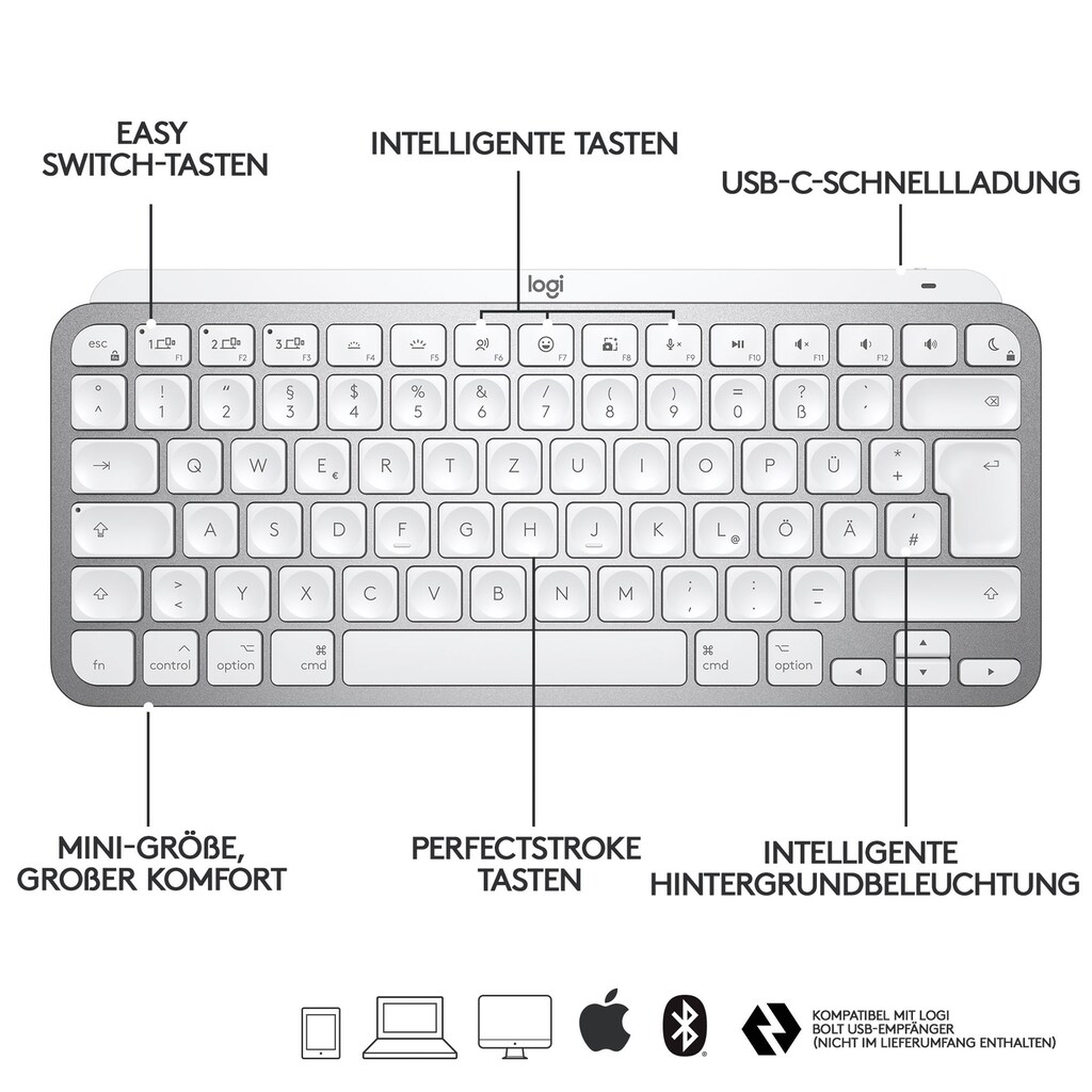 Logitech Wireless-Tastatur »MX Keys Mini For Mac«, (Fn-Tasten-Multimedia-Tasten)