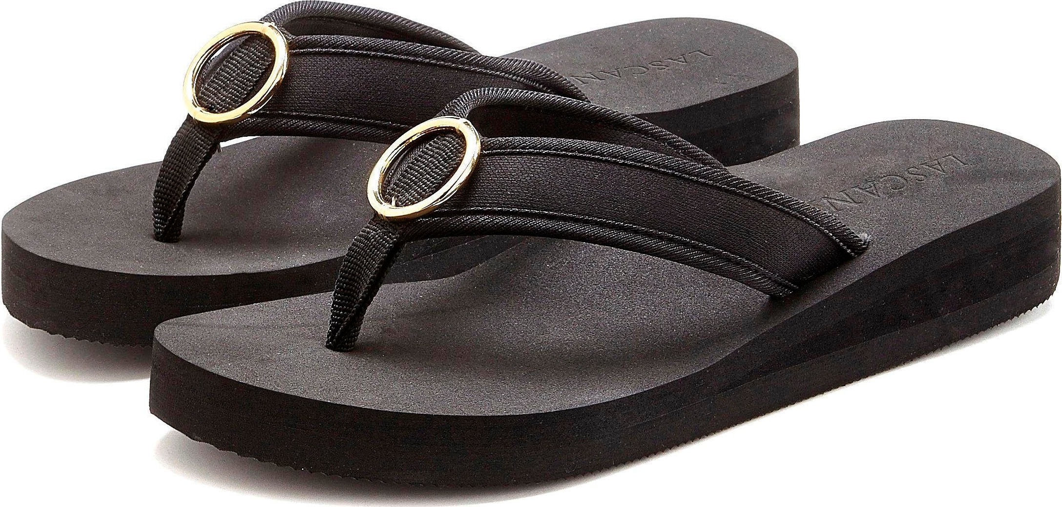 LASCANA Badezehentrenner „Sandale, Badeschuh, Pantolette, Badelatsche, Flip Flop, Sommerschuh,“ Zehentrenner mit Ringapplikation „Italy“ VEGAN