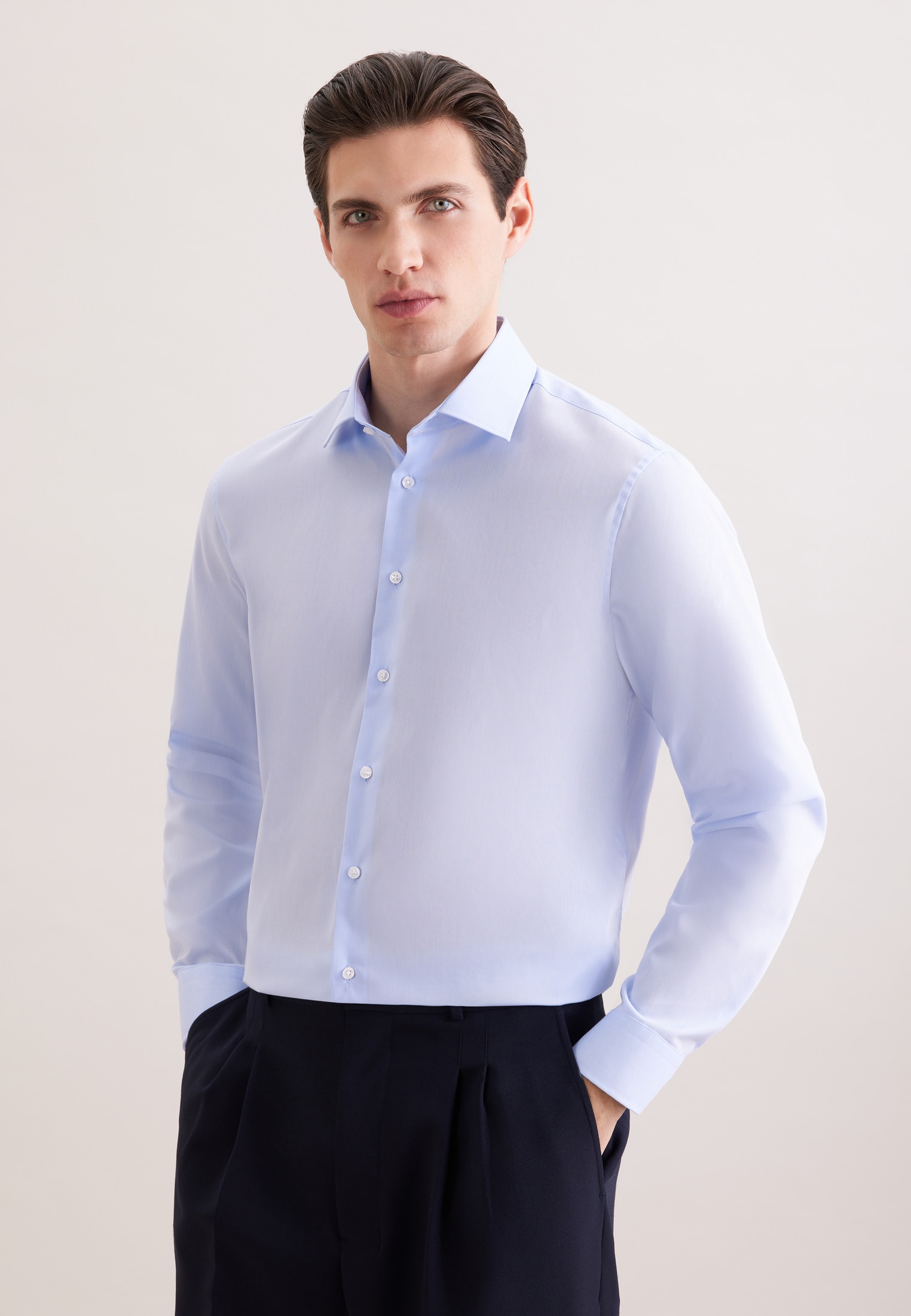 Businesshemd SEIDENSTICKER "Schwarze Rose", Herren, Gr. L (41), normale Ärmellängen, blau, 100% Baumwolle, unifarben, slim fit, 2-Knopf-Manschette, Hemden, Slim 1/1 Kentkragen Uni