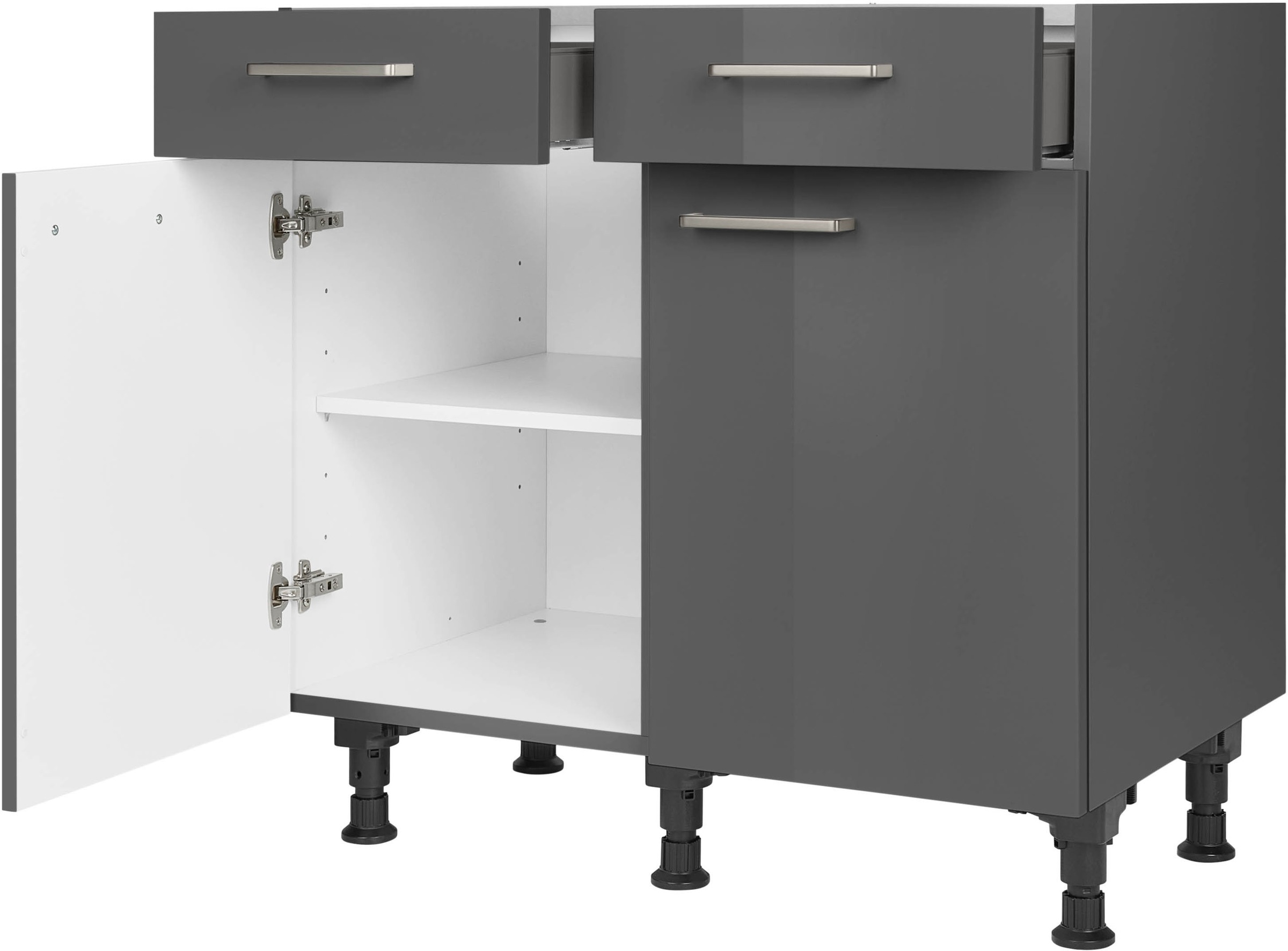 nobilia® Unterschrank »"Flash", vormontiert, Breite 90 cm, Soft-Close-Funktion«, bei den Schubkästen, inkl. höhenverstellbare Sockelfüße
