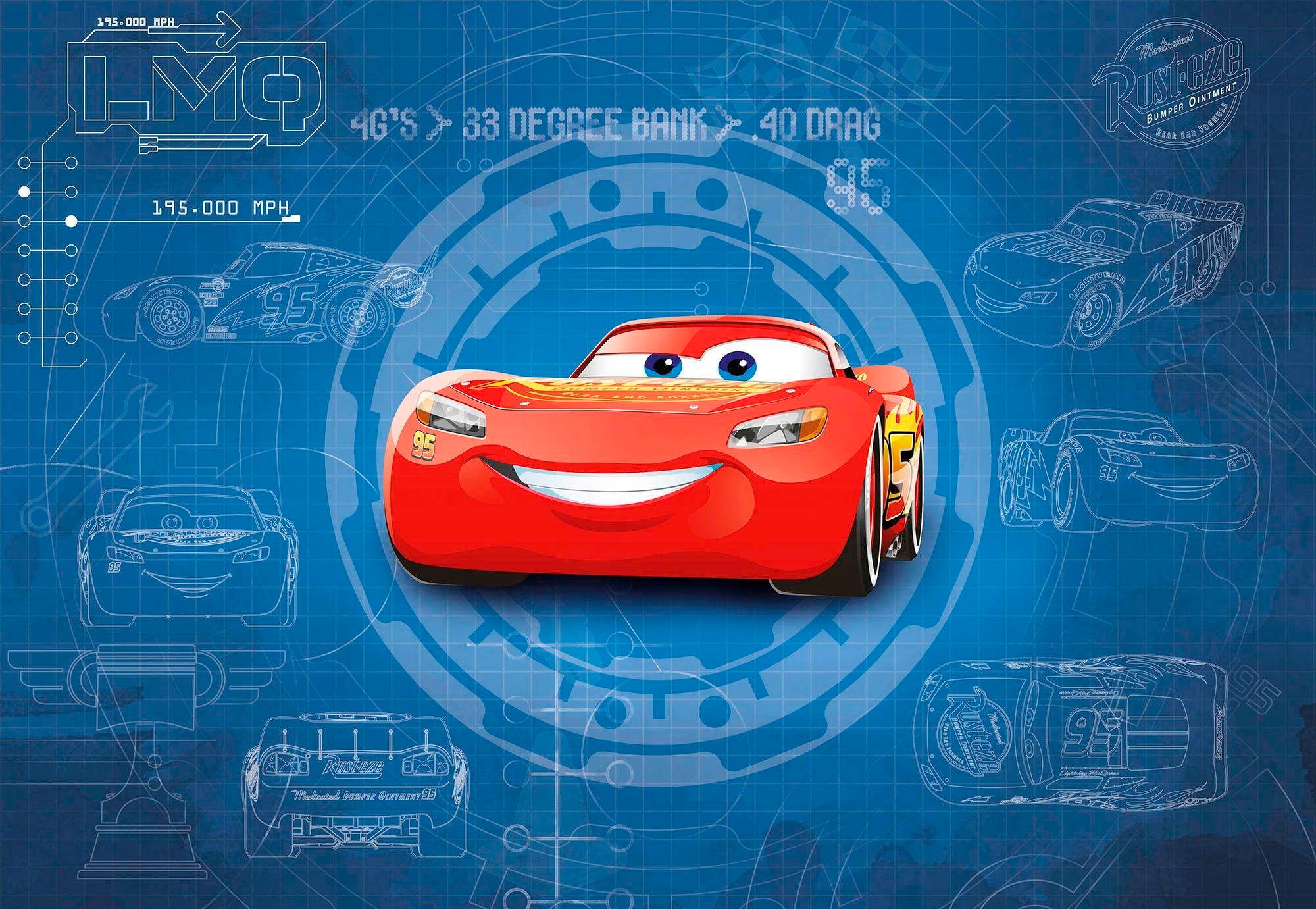 Komar Fototapete "Cars3 Blueprint - Größe 368 x 254 cm" bedruckt glatt Kinderzimmer