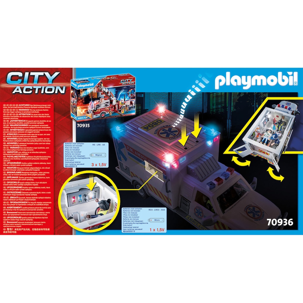 Playmobil® Konstruktions-Spielset »Rettungs-Fahrzeug: US Ambulance (70936), City Action«, (93 St.)