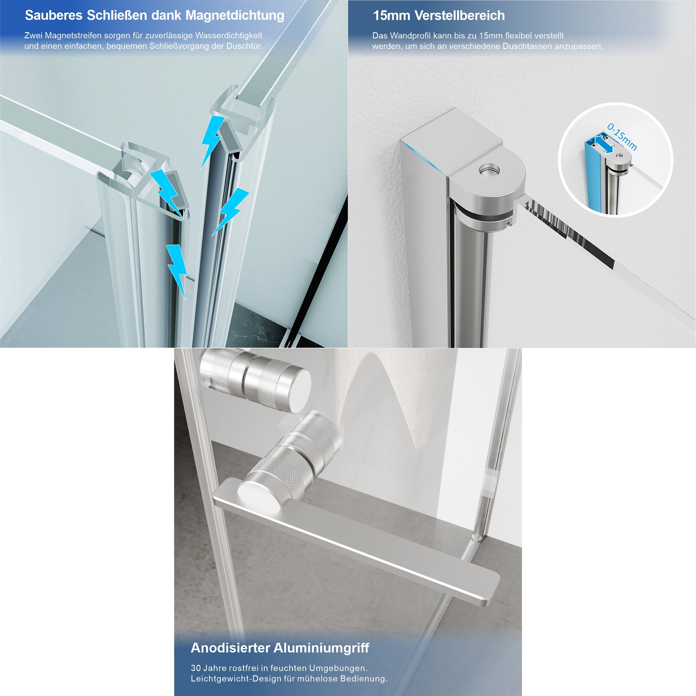 OTTO home Eckdusche »Firenze« Rahmenloses Design mit extravaganten Griffen, 6mm ESG