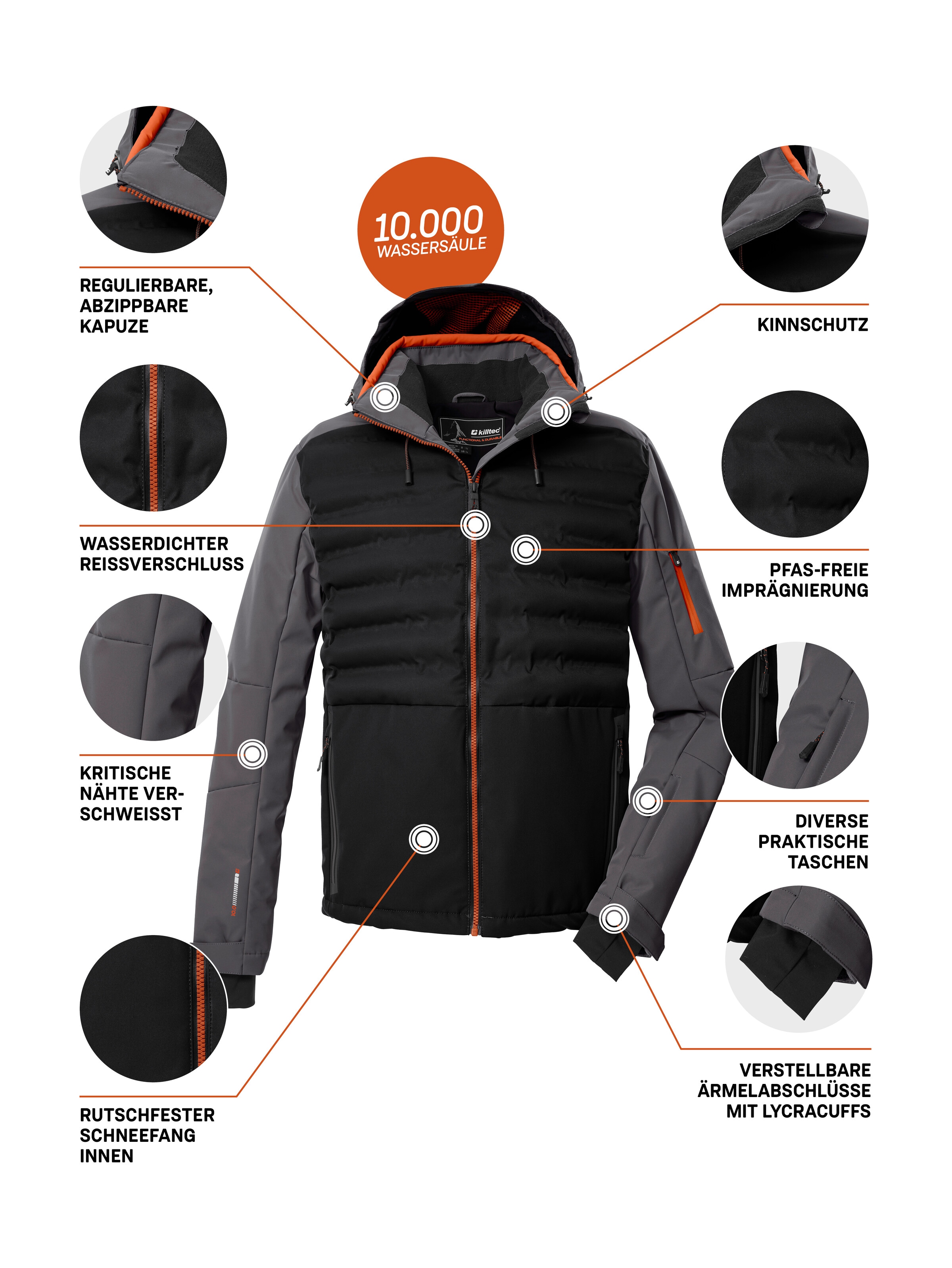 Killtec Skijacke »KSW 72 MN SKI JCKT« Moderne Hybridoptik, winddicht, wasserabweisend, atmungsaktiv
