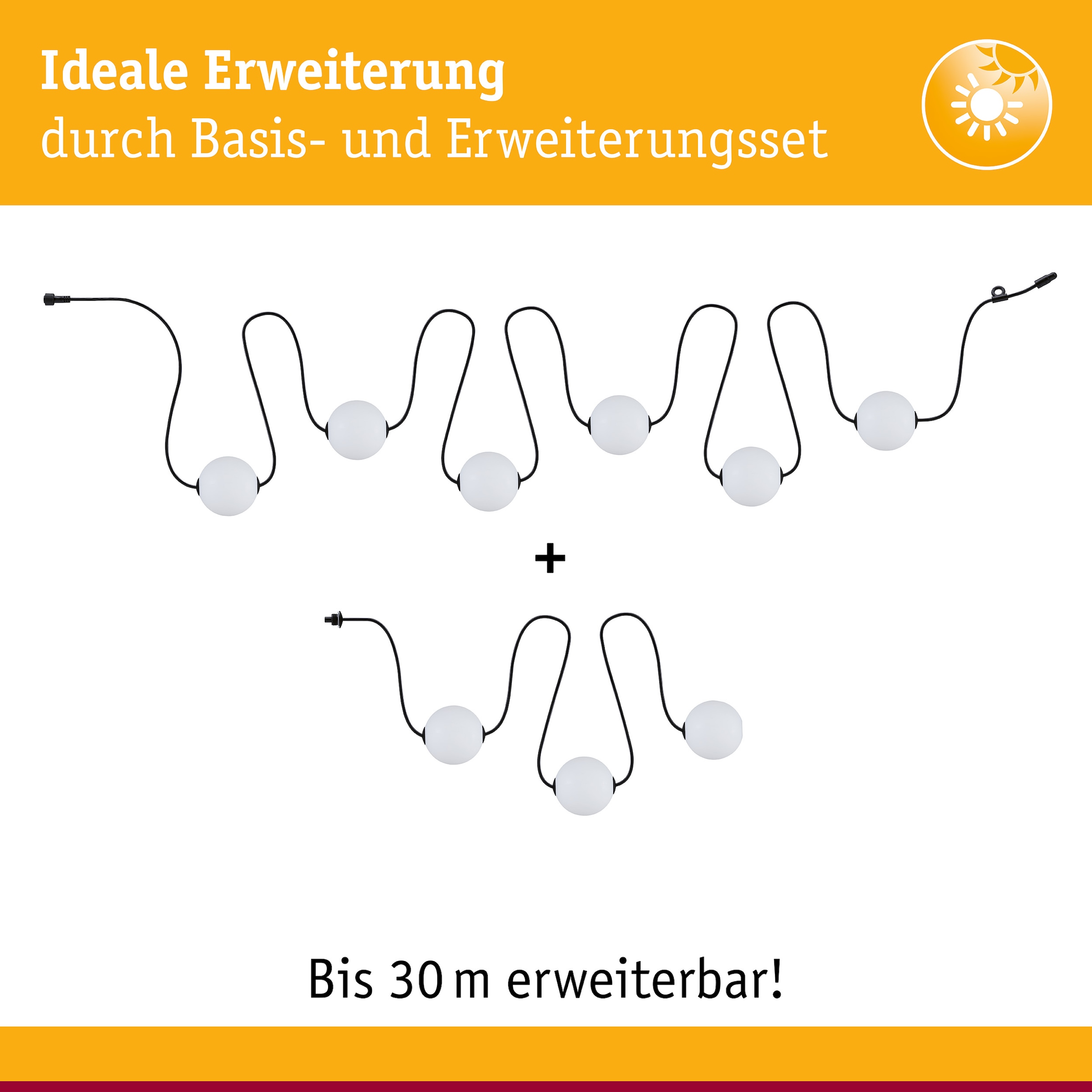 Paulmann LED-Lichterkette »Naima IP67 3000K 1,71m 3x60lm Schwarz« 3 Stk.-flammig spritzwassergeschützt