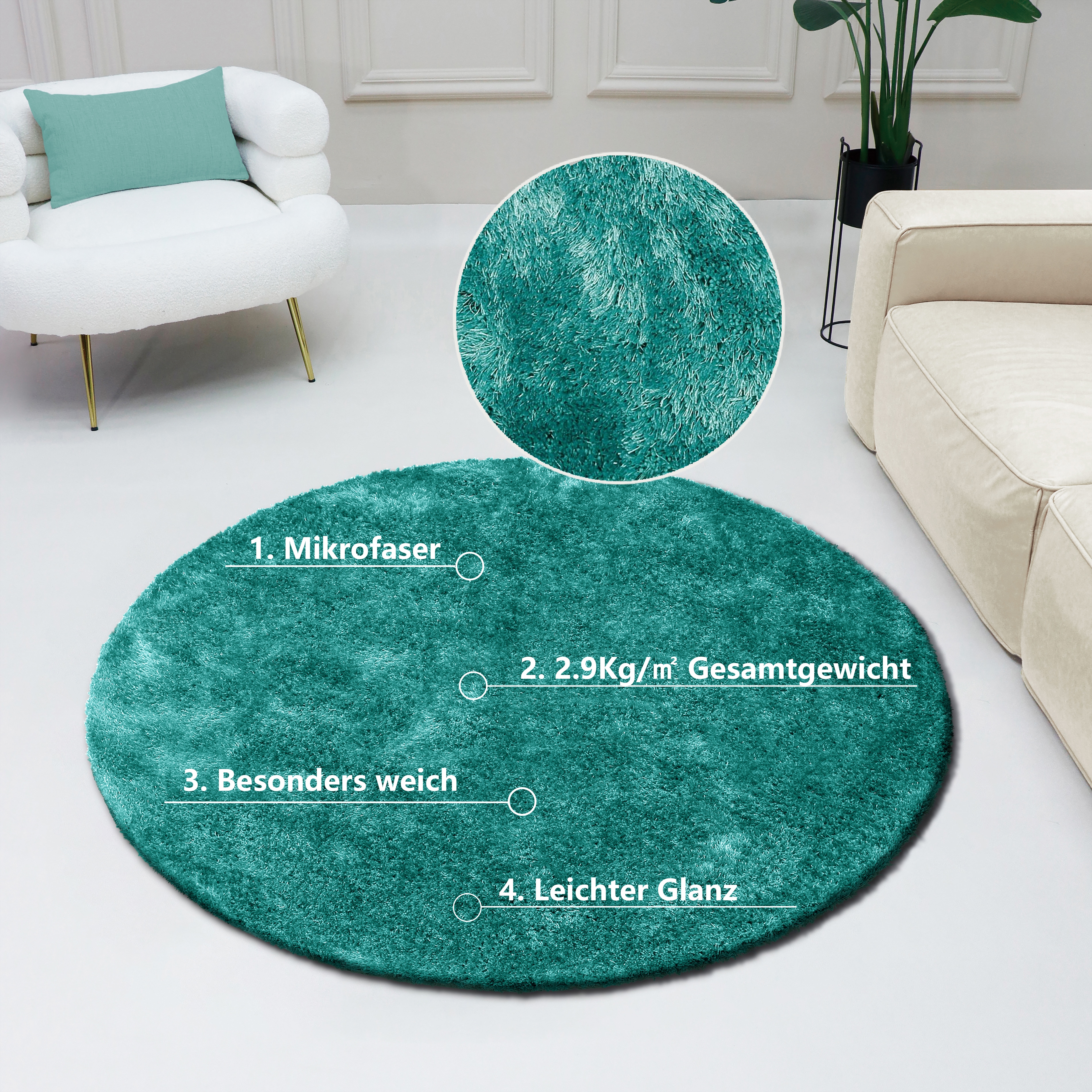 Bruno Banani Teppich "Dana Teppich, besonders weich und kuschelig, Kundenliebling" rund 30 mm Höhe uni, Mikrofaser Teppiche, Wohnzimmer, Schlafzimmer, Esszimmer