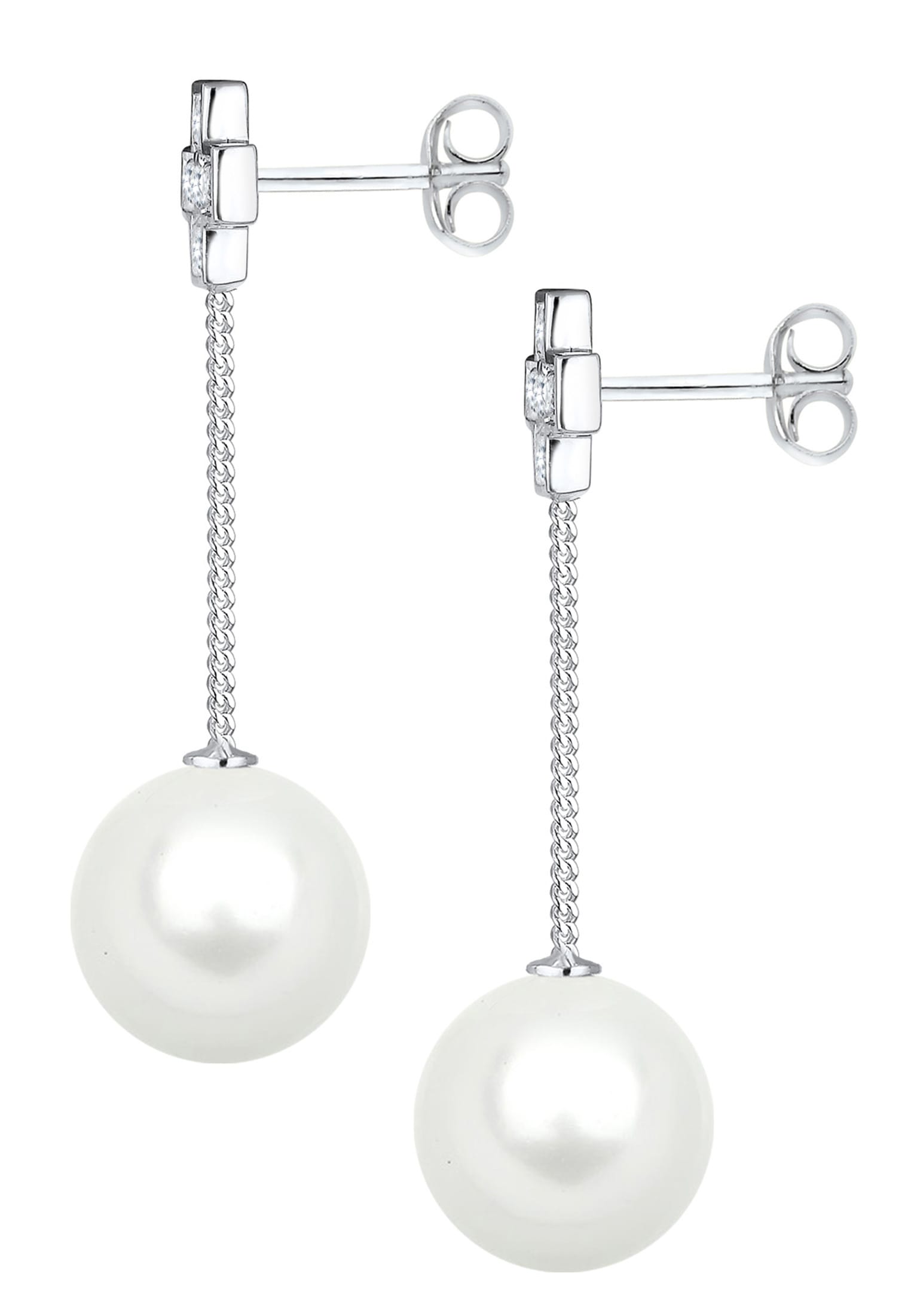Elli Paar Ohrhänger »Kreuz Symbol Muschelkernperle Zirkonia 925 Silber«