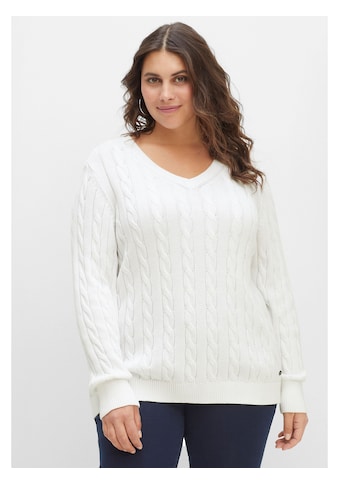 Sheego V-Ausschnitt-Pullover »Pullover«, aus Baumwolle, mit Zopfmuster kaufen