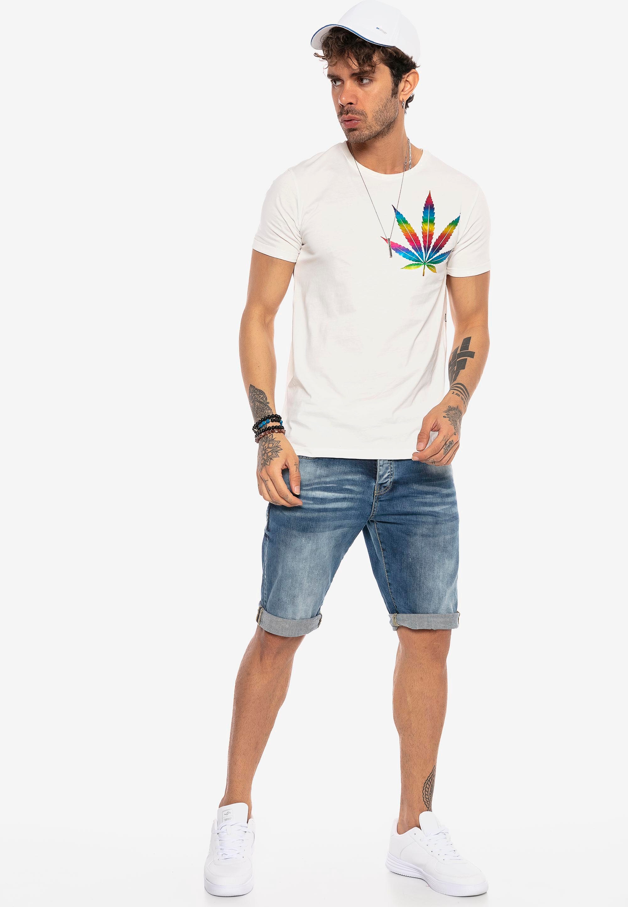 RedBridge T-Shirt »legalize it«, mit Hanfblatt im Regenbogen-Design