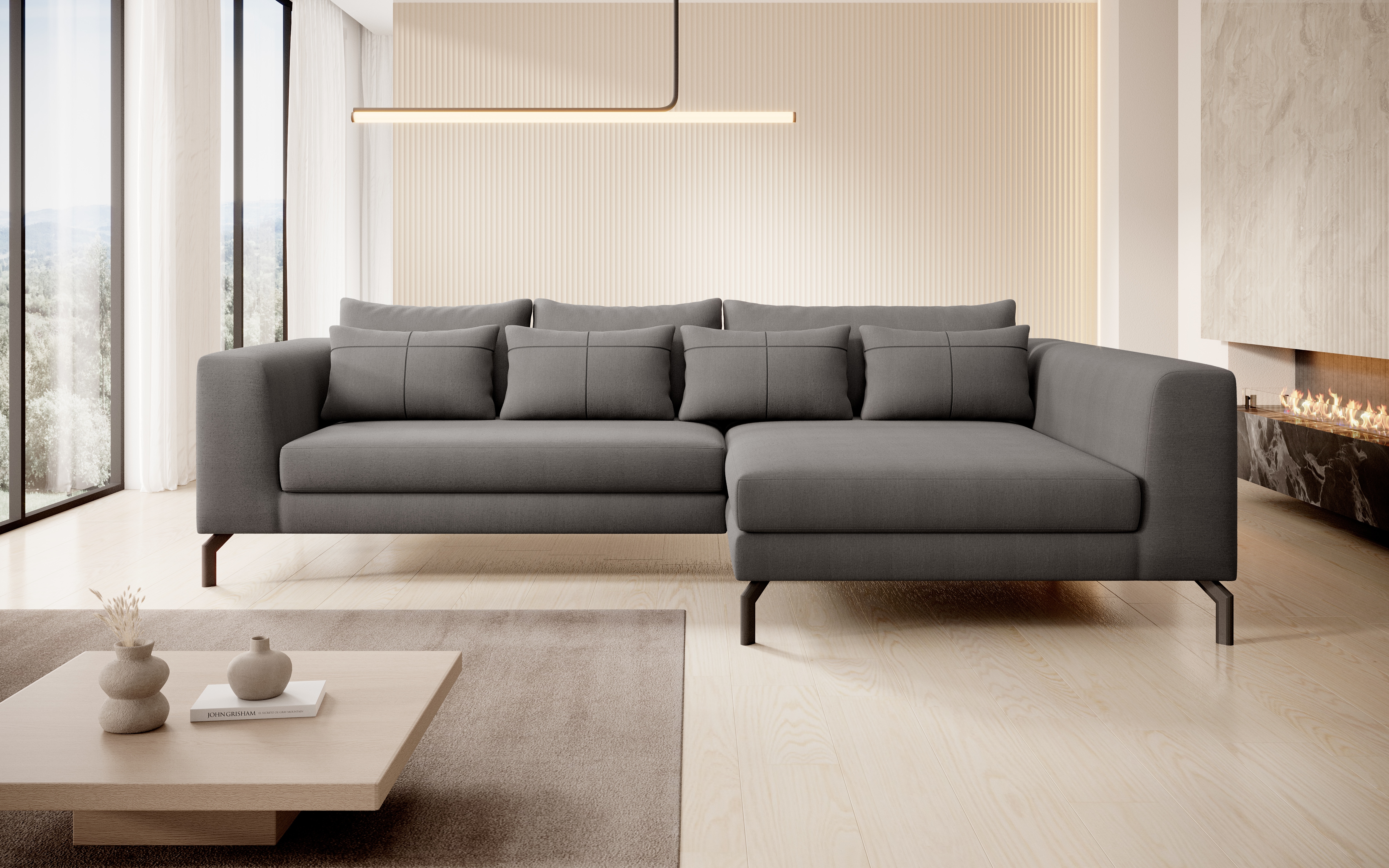 Home affaire Ecksofa "Cross, mit softem Sitz, L-Form, wendbare Zierkissen, Breite 284 cm" Couch mit vielen Kissen, stylische Kreuznaht, elegante Metallfüße