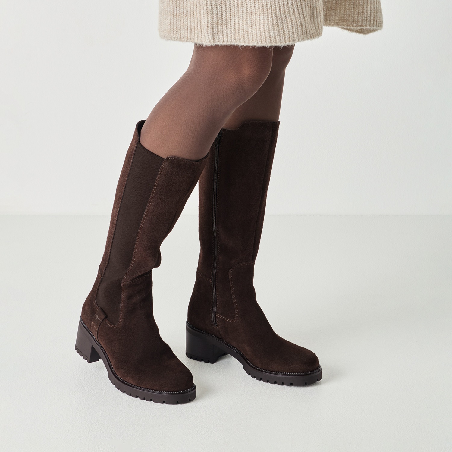Tamaris Stiefel  Blockabsatz, Langschaftstiefel, Businessstiefel mit T-Logoprägung