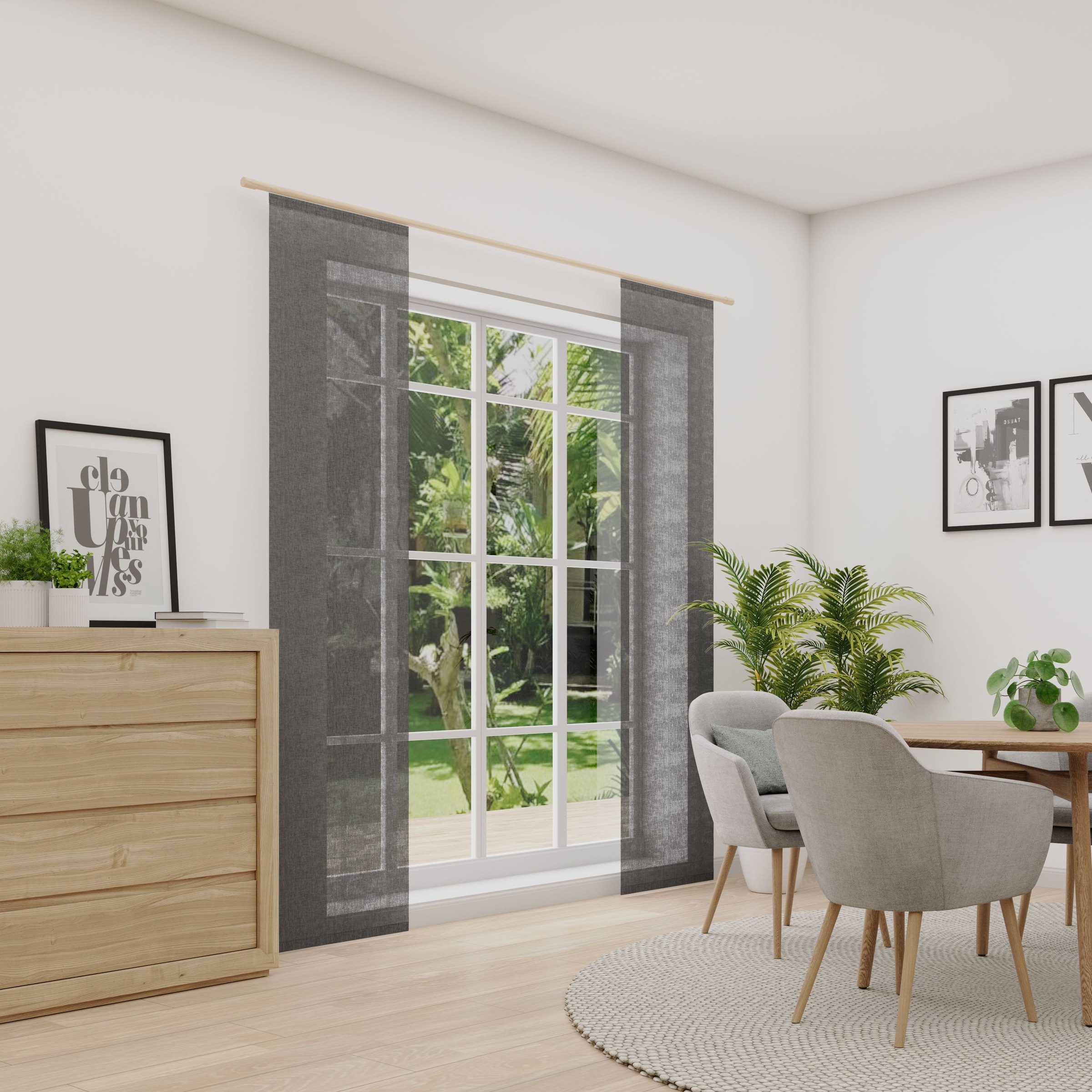 Schiebegardine NEUTEX FOR YOU, B:60cm H:245cmdunkelgrau, Polyester, Wohnzimmer, Gardinen, "LUCIA", Criss-cross Optik mit Effektgarn