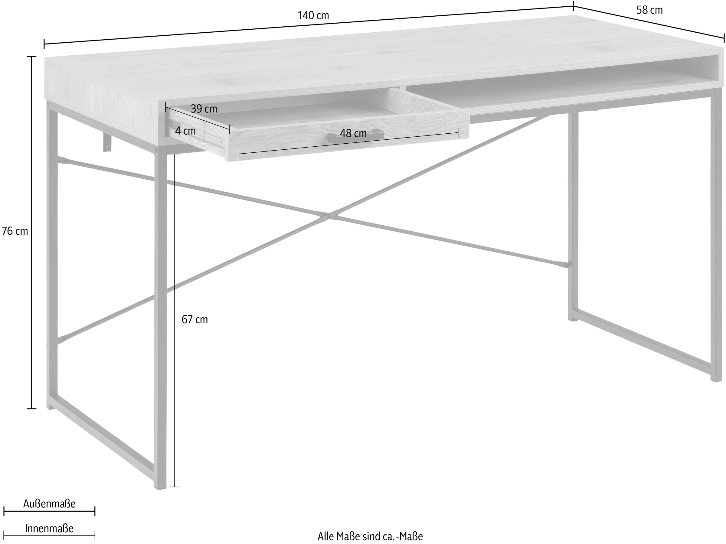 ACTONA GROUP Schreibtisch, Metallgestell, 1 BAUR 140 und bestellen Breite 1 cm | offenem Fach, Schublade