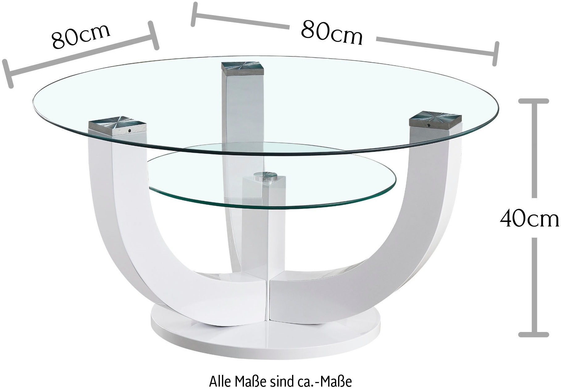 HBZ Couchtisch »Denver, TOPSELLER!«, (Couchtisch), rund mit Glas, Tisch -Gestell weiß hochglanz