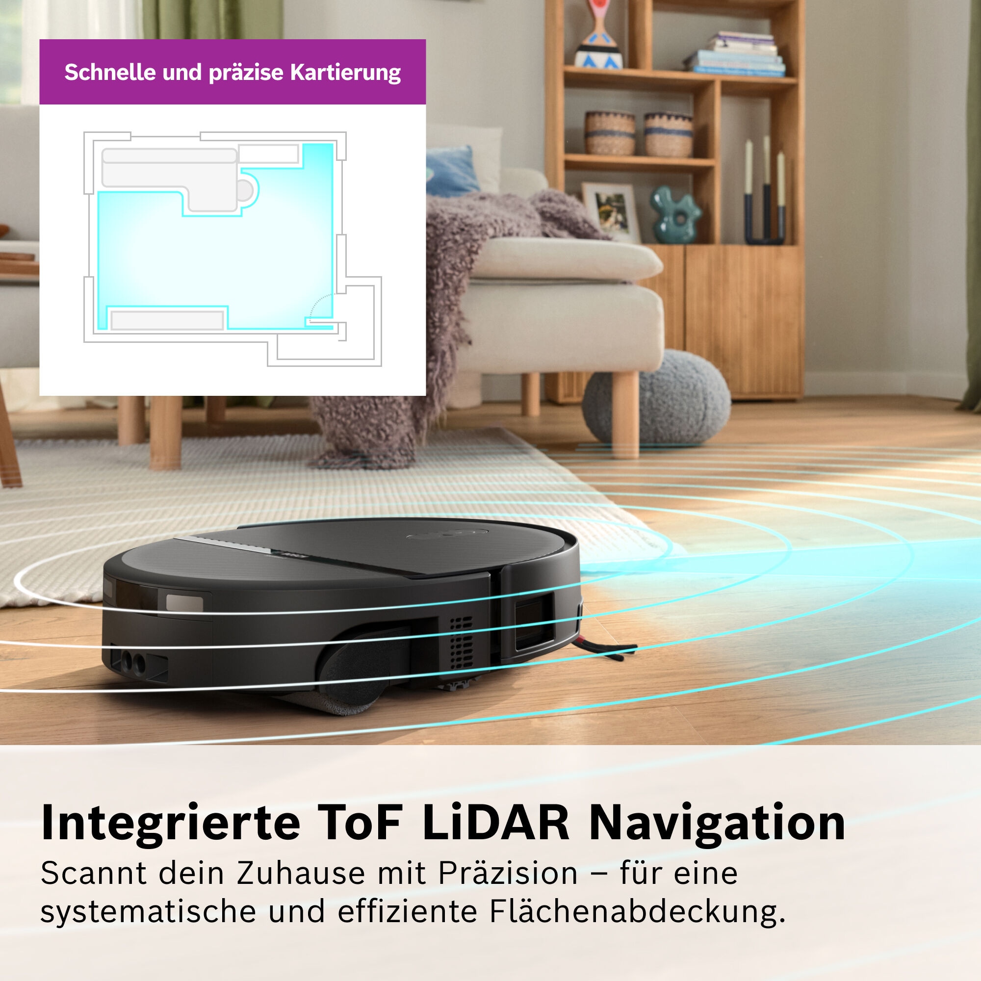 BOSCH Saugroboter »mit Wischfunktion Spotless 2 Advanced BCR2S2BX/BCR2S2WX« ausfahrbare Wischrolle, 27.000 Pa Saugkraft, smarte Fleckenentfernung