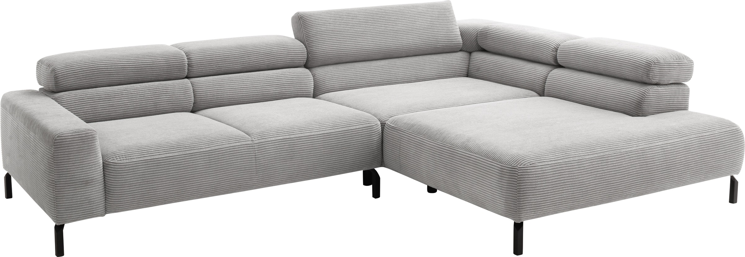 Places of Style Ecksofa »Antonelli, L-Form, inkl. Kopfteilverstellung, Breite 312 cm«, mit elektrischer Sitztiefenverstellung, in Cord, grau