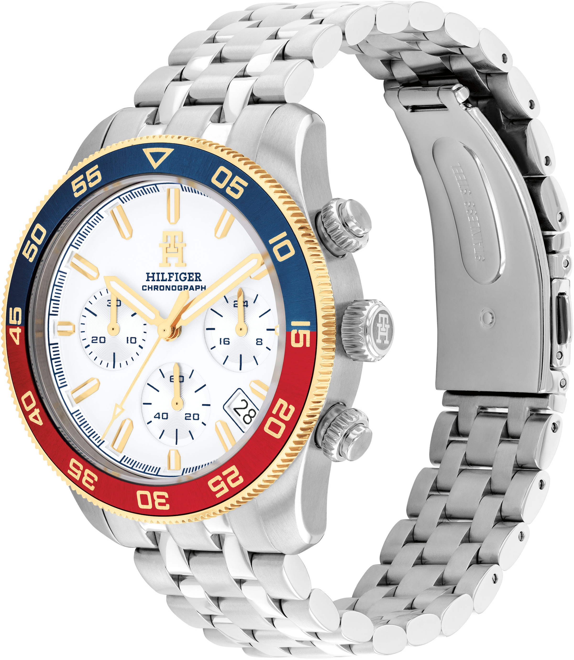 Tommy Hilfiger Chronograph »TH85 CHRONOGRAPH«, Quarzuhr, Armbanduhr, Herrenuhr, Edelstahlarmband, analog, Tag