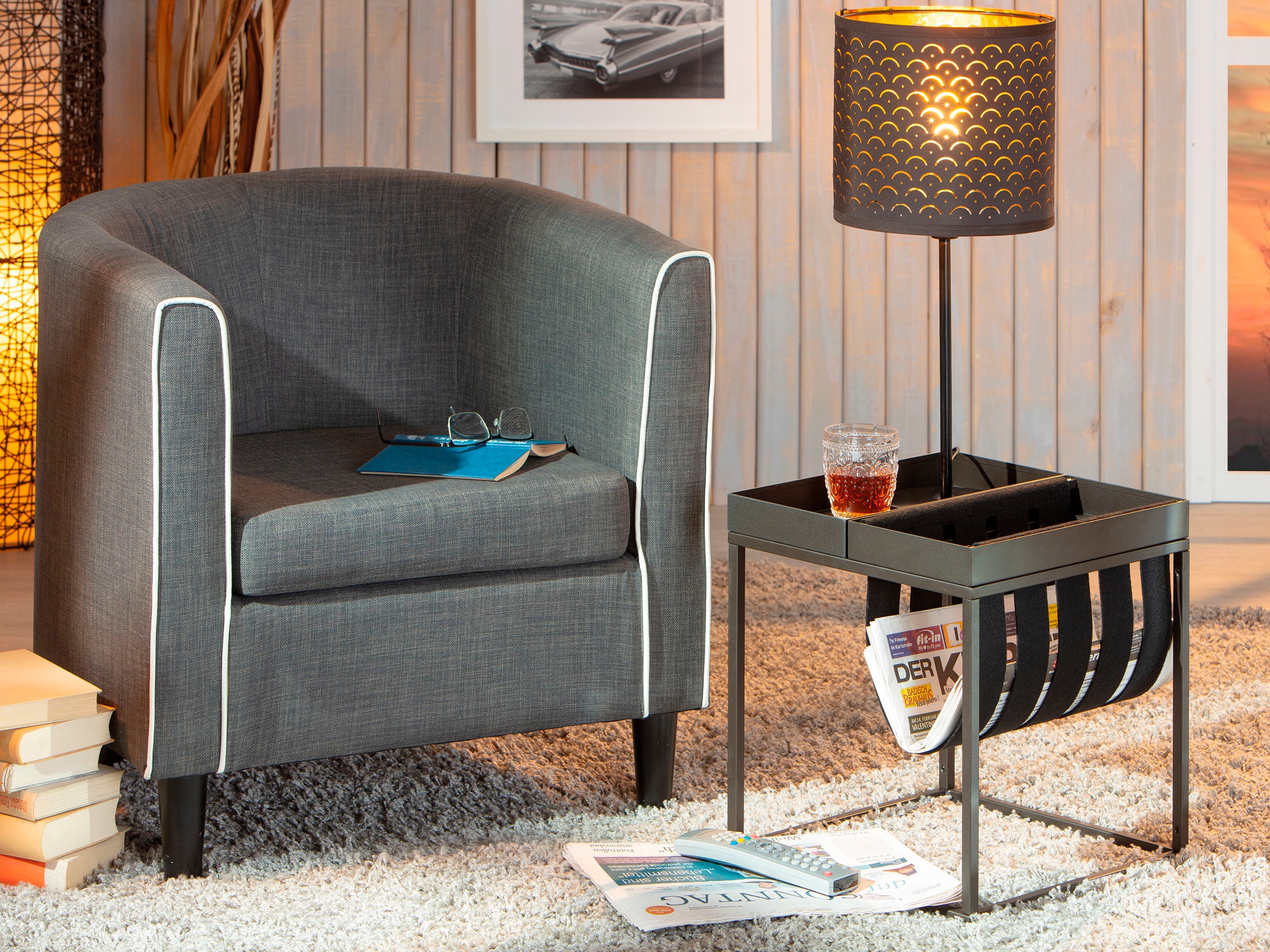 Inter Link Beistelltisch »Club NY, Magazinenständer, Metall & Filz, modernes Design, Ablagetisch« Wohnzimmertisch mit praktischem Ablagefach, BxTxH: 35 x 35 x 40 cm