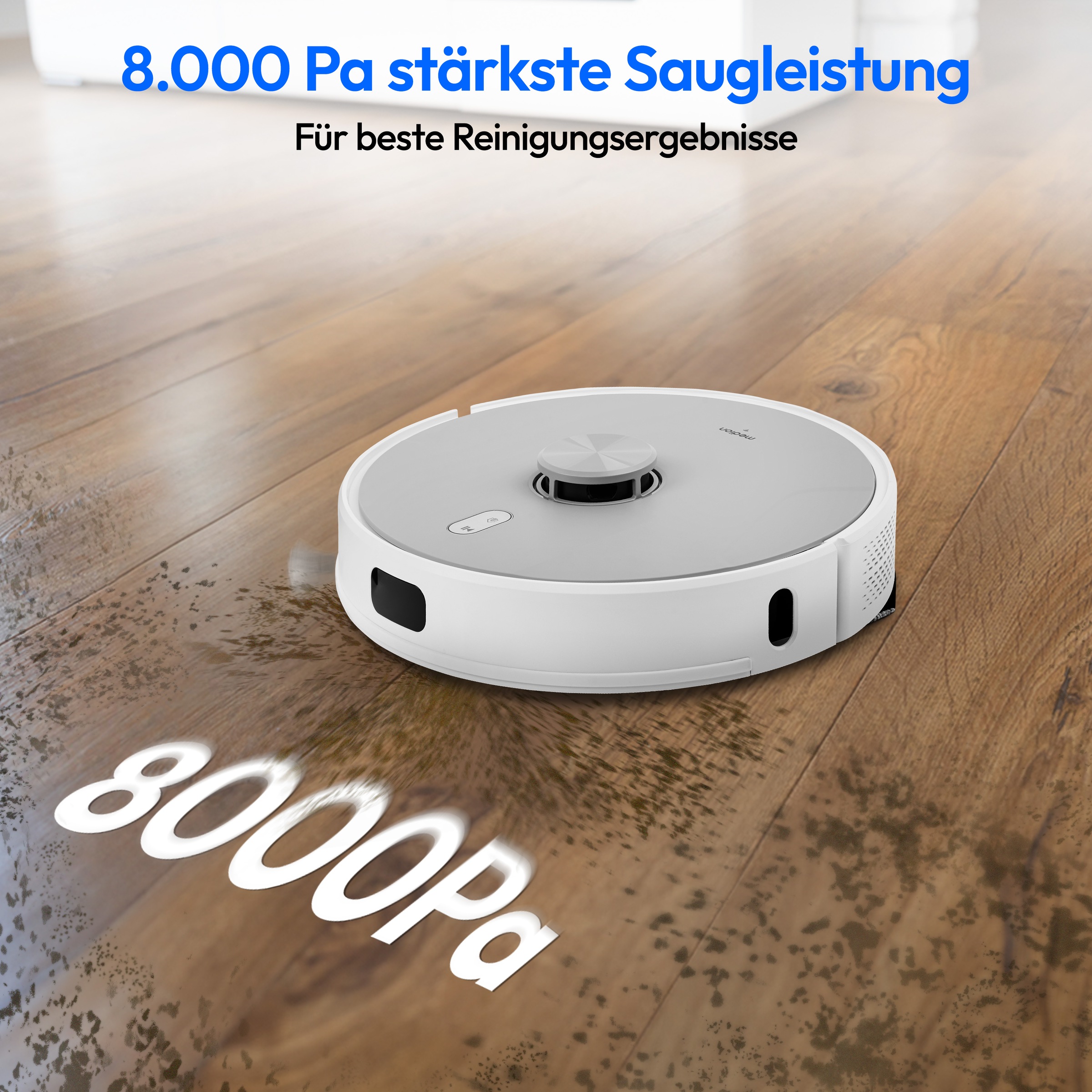 Medion® Saugroboter »X42 SW+ mit Absaugstation, 8.000 Pa Saugleistung, 240min Laufzeit«, Nass- und Trocken Saugroboter, Teppicherkennung, Lasernavigation