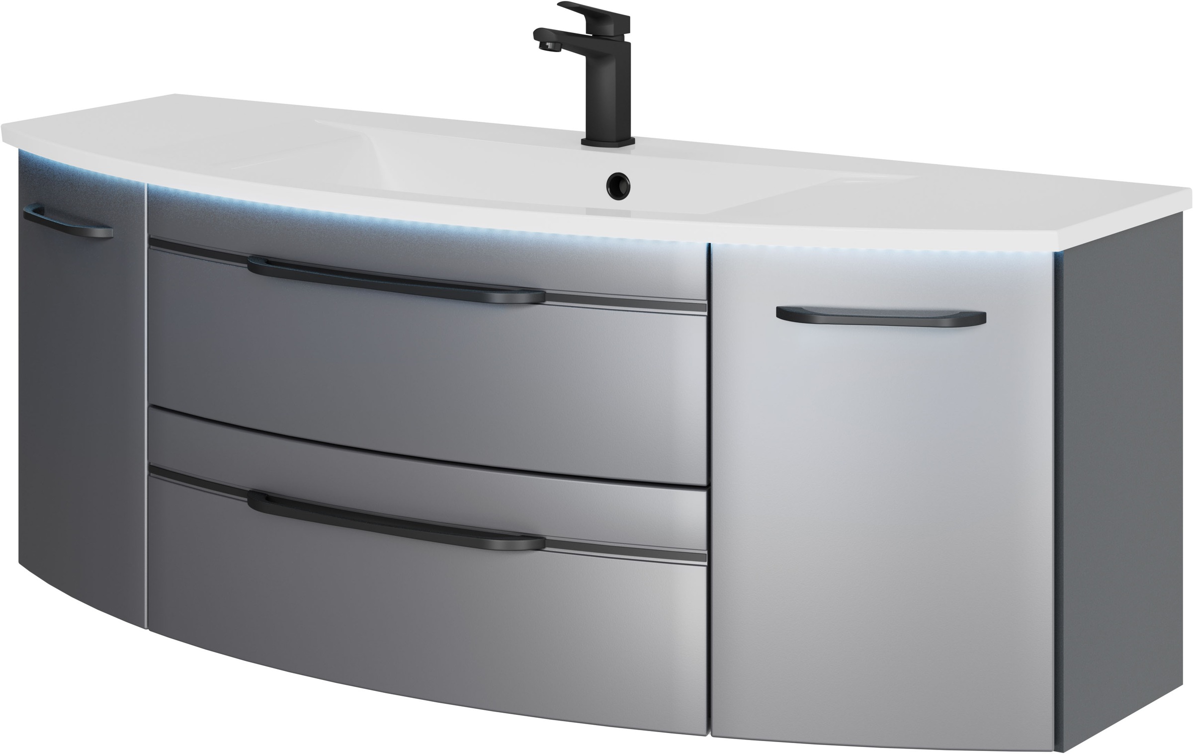Saphir Badmöbel-Set »Serie 7045 2-teilig Mineralmarmor-Waschtisch mit LED-Spiegelschrank«, (Set, 2 St.), Badezimmer-Set 133,2 cm breit, inkl. Türdämpfer, 5 Türen, 2 Schubladen