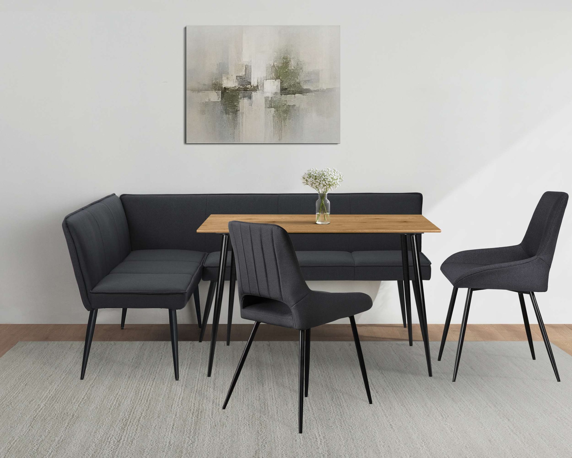 OTTO home Eckbankgruppe "Danny/Ianna/Derrek" Set, Eckbankgruppe mit Tisch, Eckbank, Stühle, 4 tlg. Sitzgruppe, Eckbank und Stühle bequem gepolstert, Tisch 120x80 cm