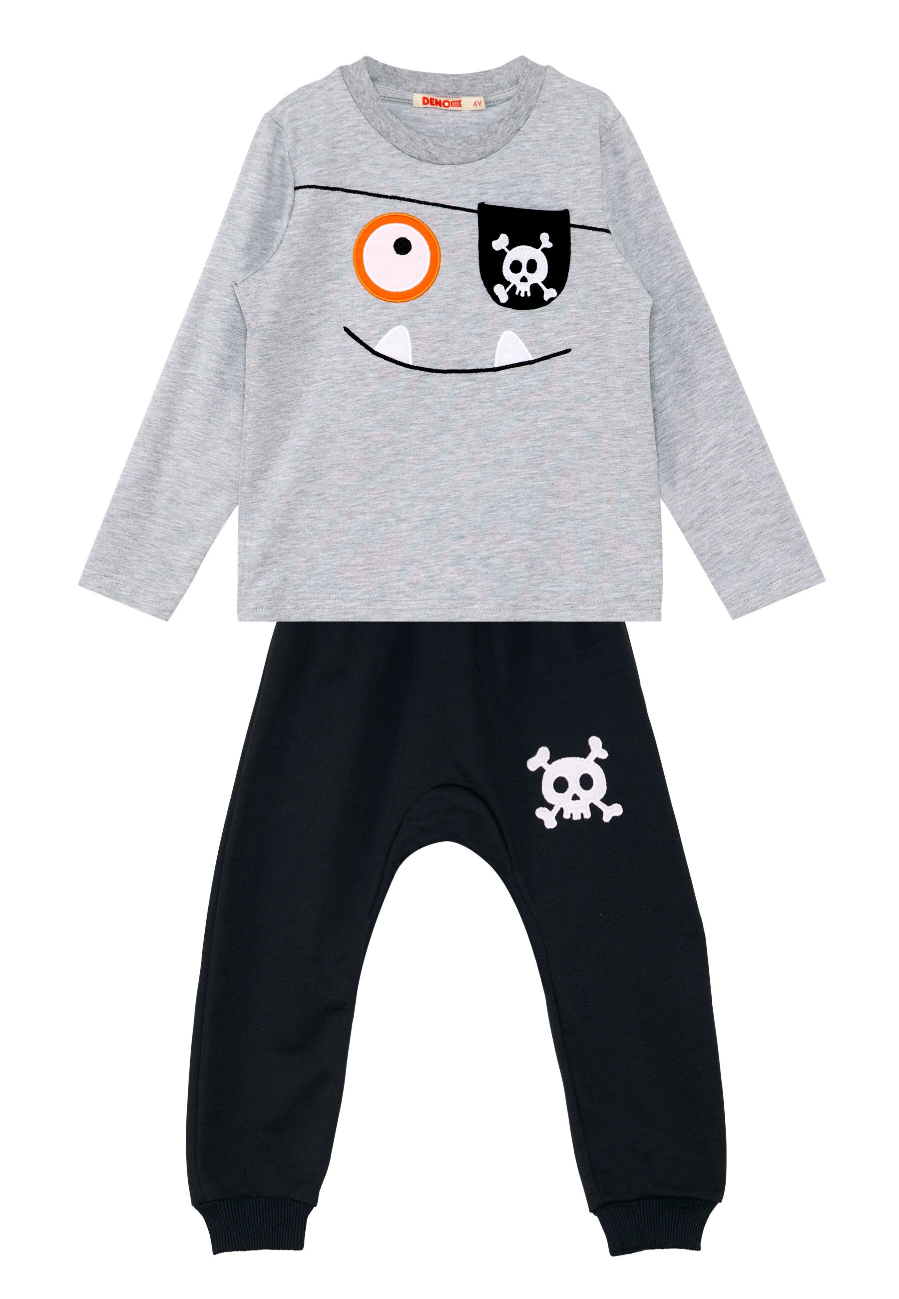 Denokids Hausanzug »Happy Pirate«, (2 tlg.), mit Piratengesicht-Applikation