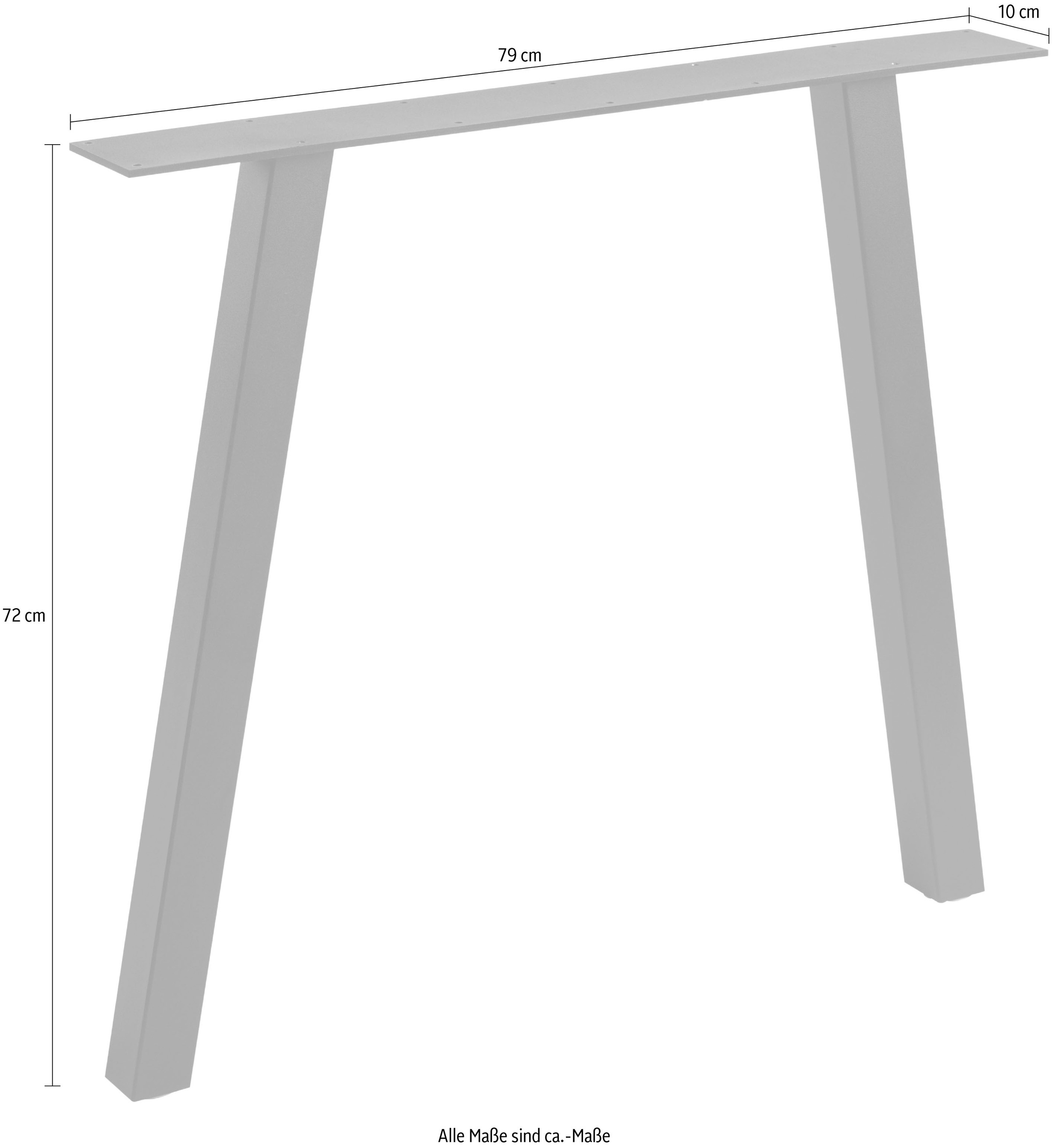 WOOOD Tischbein »Tablo A-Form Metall mit Pulverbeschichtung B 79 x T 10 x H 72 cm« Gestell 5x5 cm, Tragkraft 50 kg, einfach zu montieren