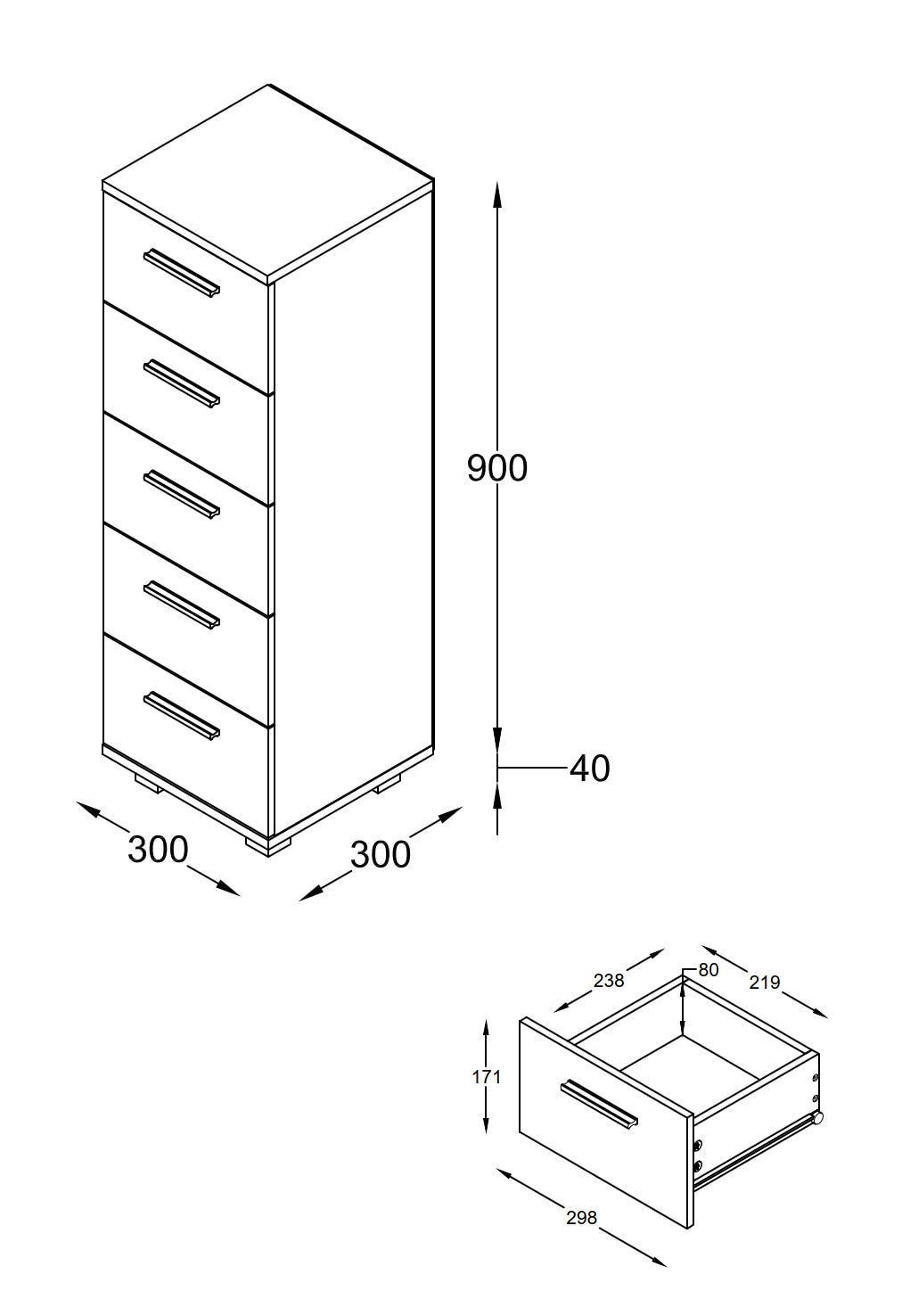 VCM Hochschrank »VCM Holz Midischrank | Badschrank | Maße: H. 90 x B. 30 x T. 30 cm | Kommode | 5 Schubladen - Zalo M«, (1 St.)