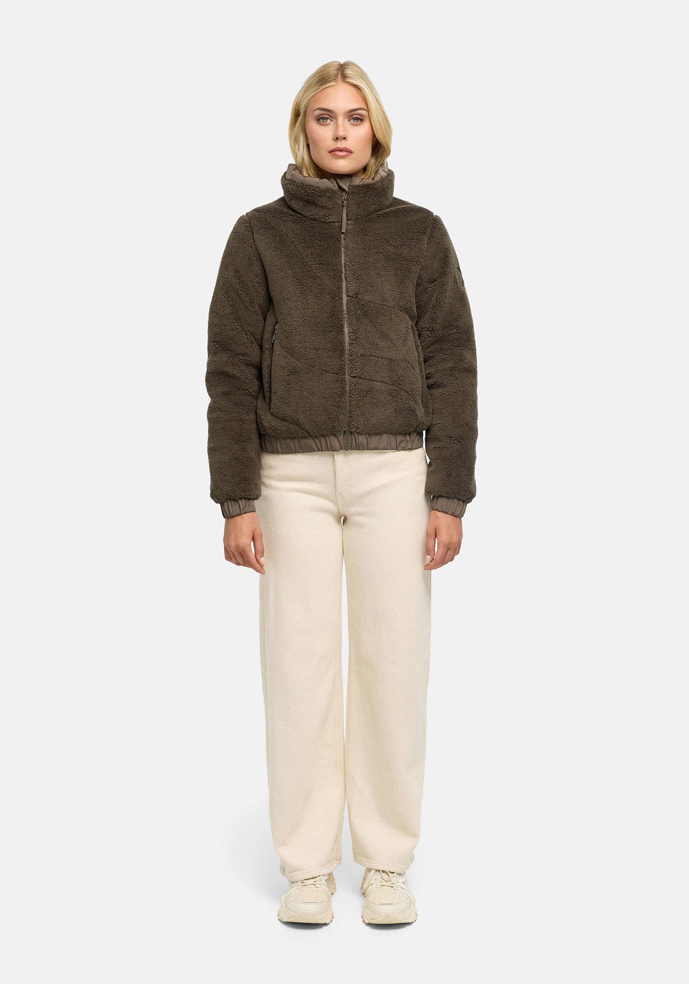 Marikoo "Yuvaa" mit Kapuze Damen Teddyjacke kurz aus weichem Teddyfleece mit Stehkragen