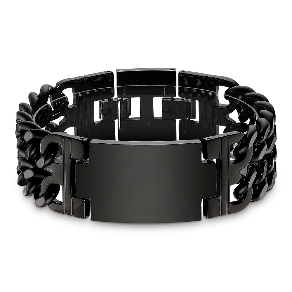"Edelstahlarmband BRUNO BANANI ""Schmuck Geschenk breites Armband mit Platte"", schwarz, Armbänder, Damen, 21cm, Edelstahl, Edelstahlarmband"