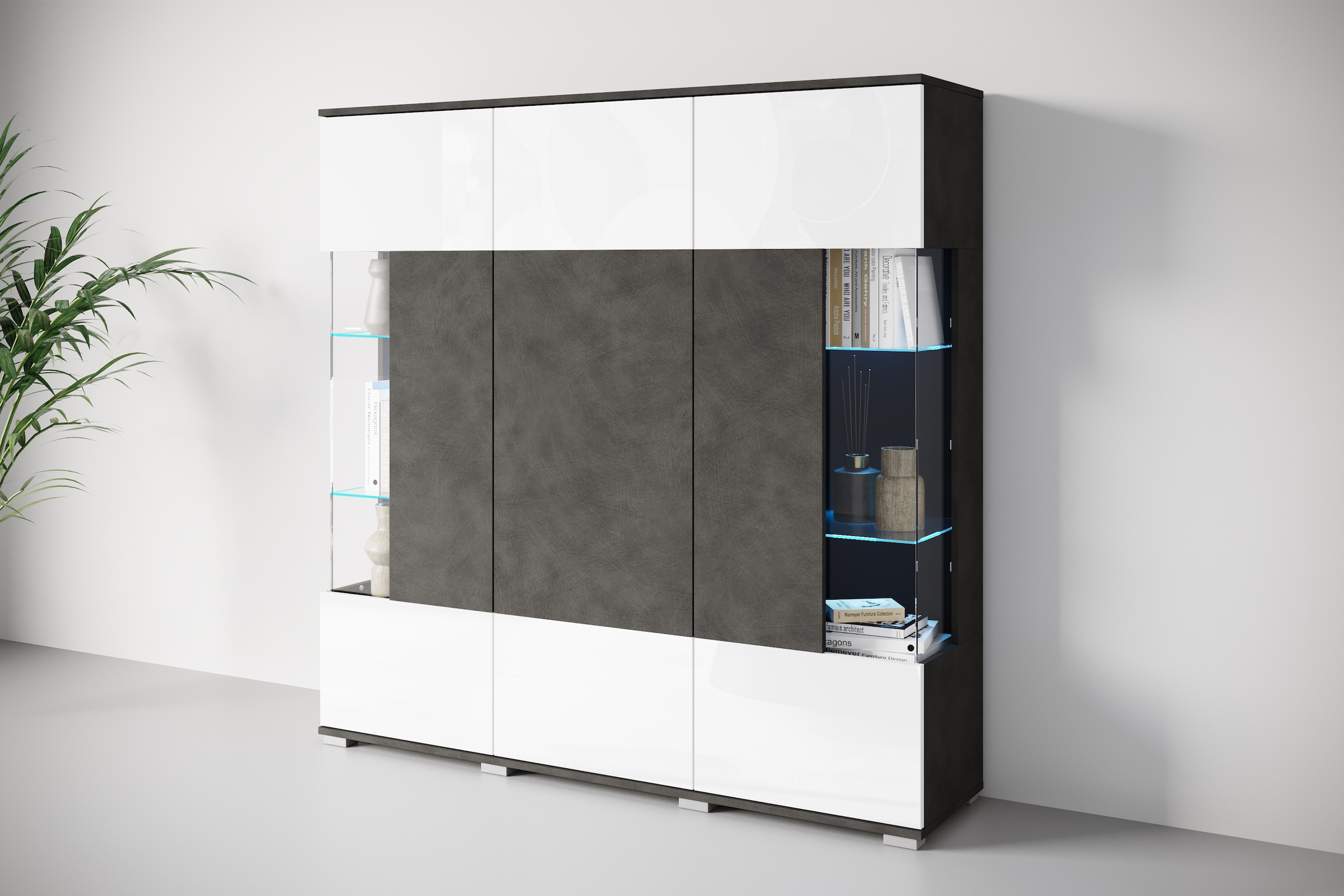 INOSIGN Highboard "Kenia", Modernes Highboard, mit Glastüren, Breite 135 cm günstig online kaufen