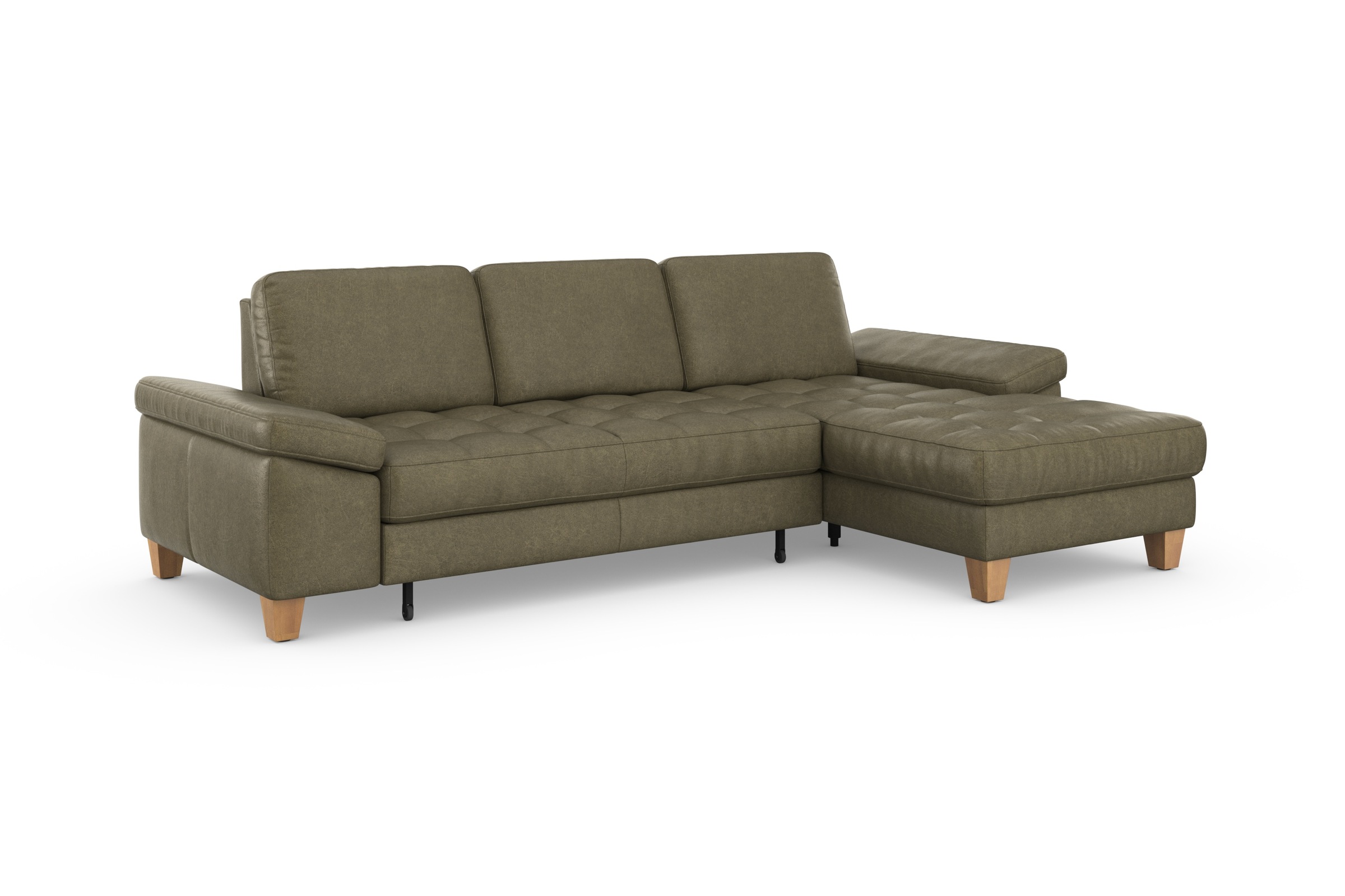 Ecksofa SIT & MORE "Westham L-Form", grün (olive), B:275cm H:88cm T:172cm, 100% Polyester, Sofas, Ecksofa, mit Recamiere, mit oder ohne Bettfunktion, Bettkasten, Füße Eiche 10