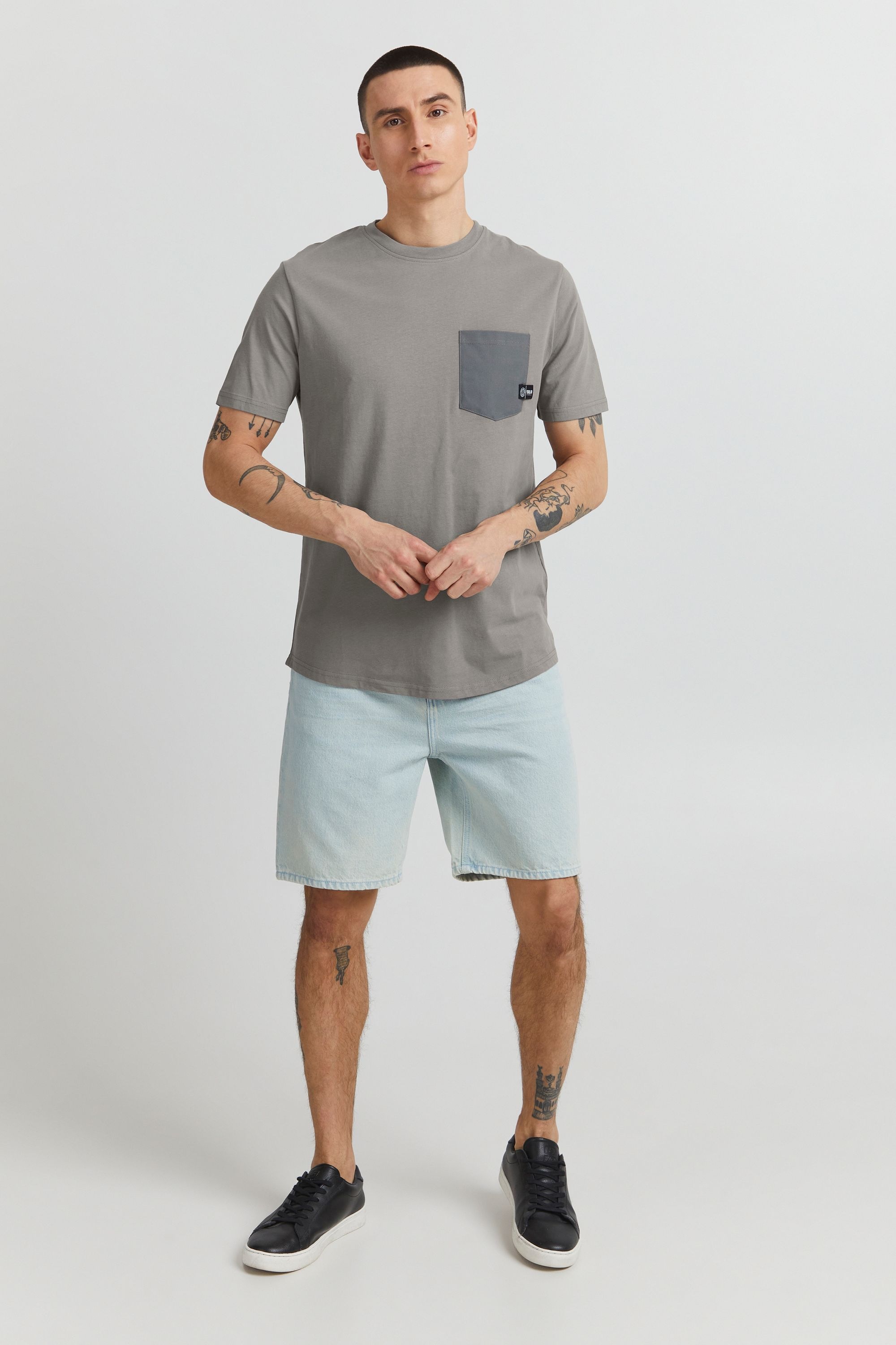 !solid T-Shirt SOLID "T-Shirt SDBasto", Herren, Gr. M, grau (mid grau), Obermaterial: 100% Baumwolle CO., comfort fit normal, Rundhals, Shirts T-Shirt 2