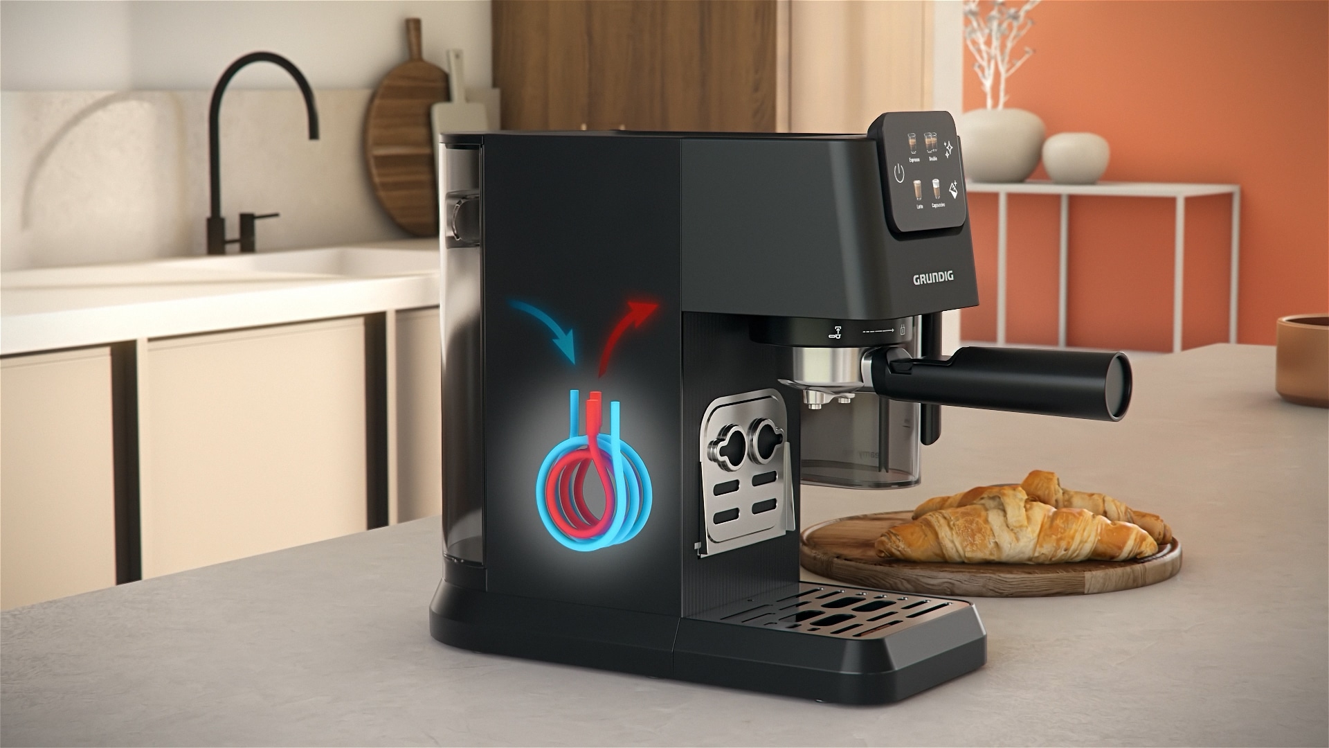 Grundig Siebträgermaschine »KSM 6430«, mit integriertem Milchbehälter, geeignet für Kaffeepads und Kapseln