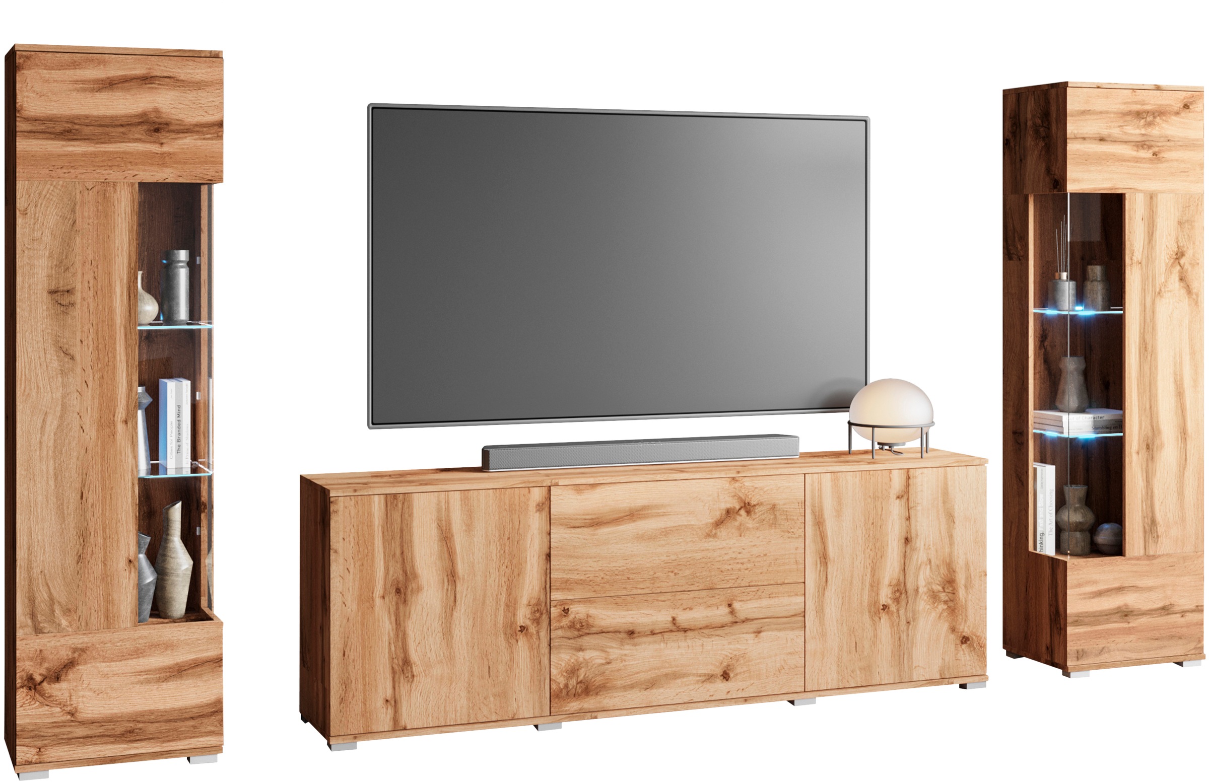 INOSIGN Wohnwand "KENIA", (Komplett-Set, 3 St.), Vitrinen mit Eckverglasung günstig online kaufen