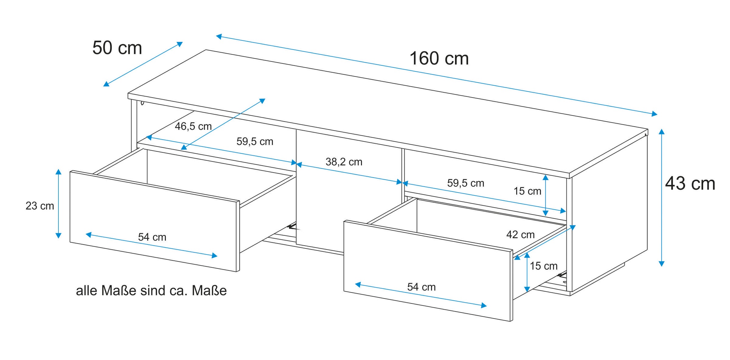 VOGL Möbelfabrik Lowboard, Breite 160 cm