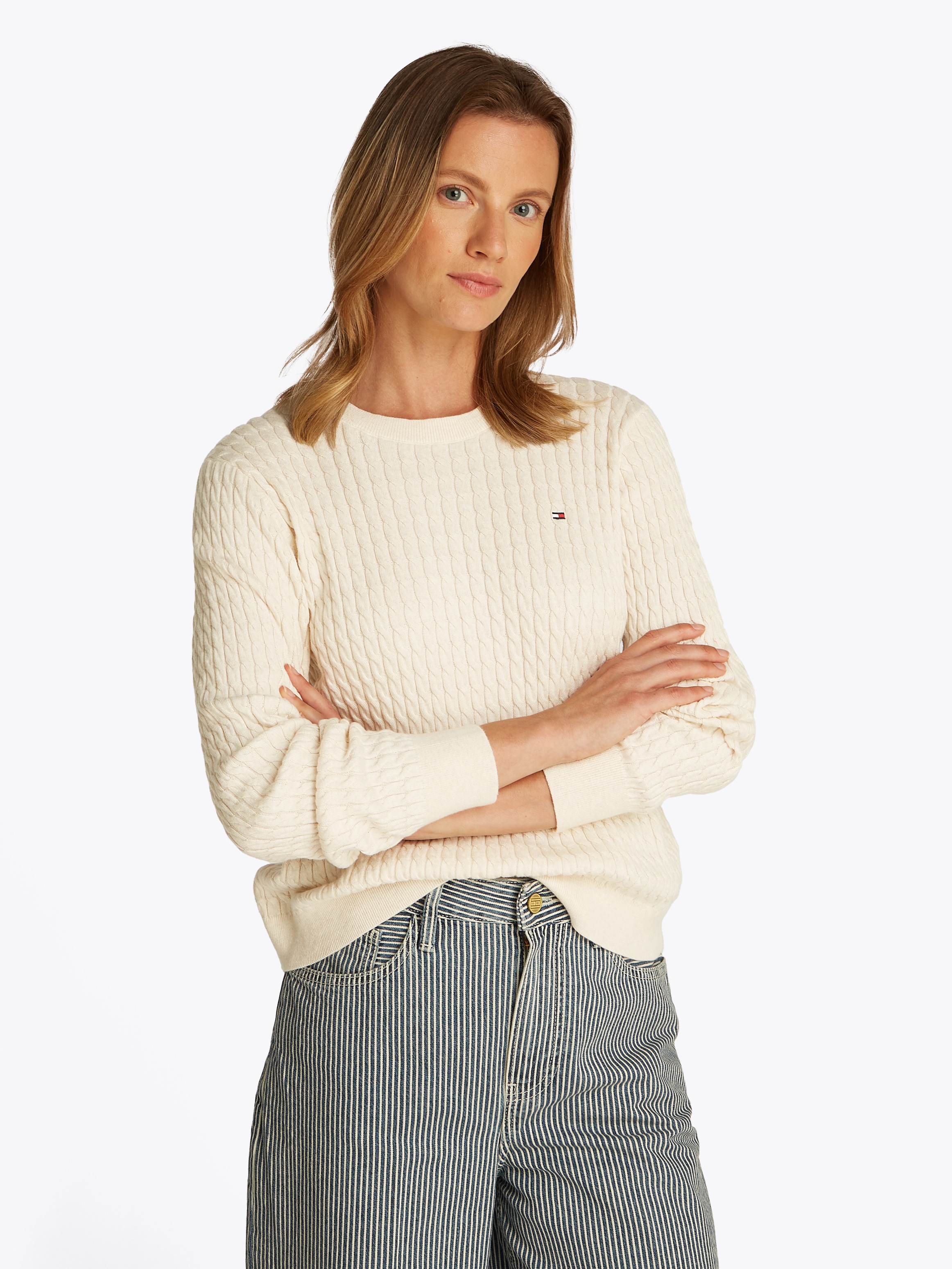 Tommy Hilfiger Rundhalspullover "CO CABLE C-NK LS SWEATER" Baumwolle, mit Z günstig online kaufen