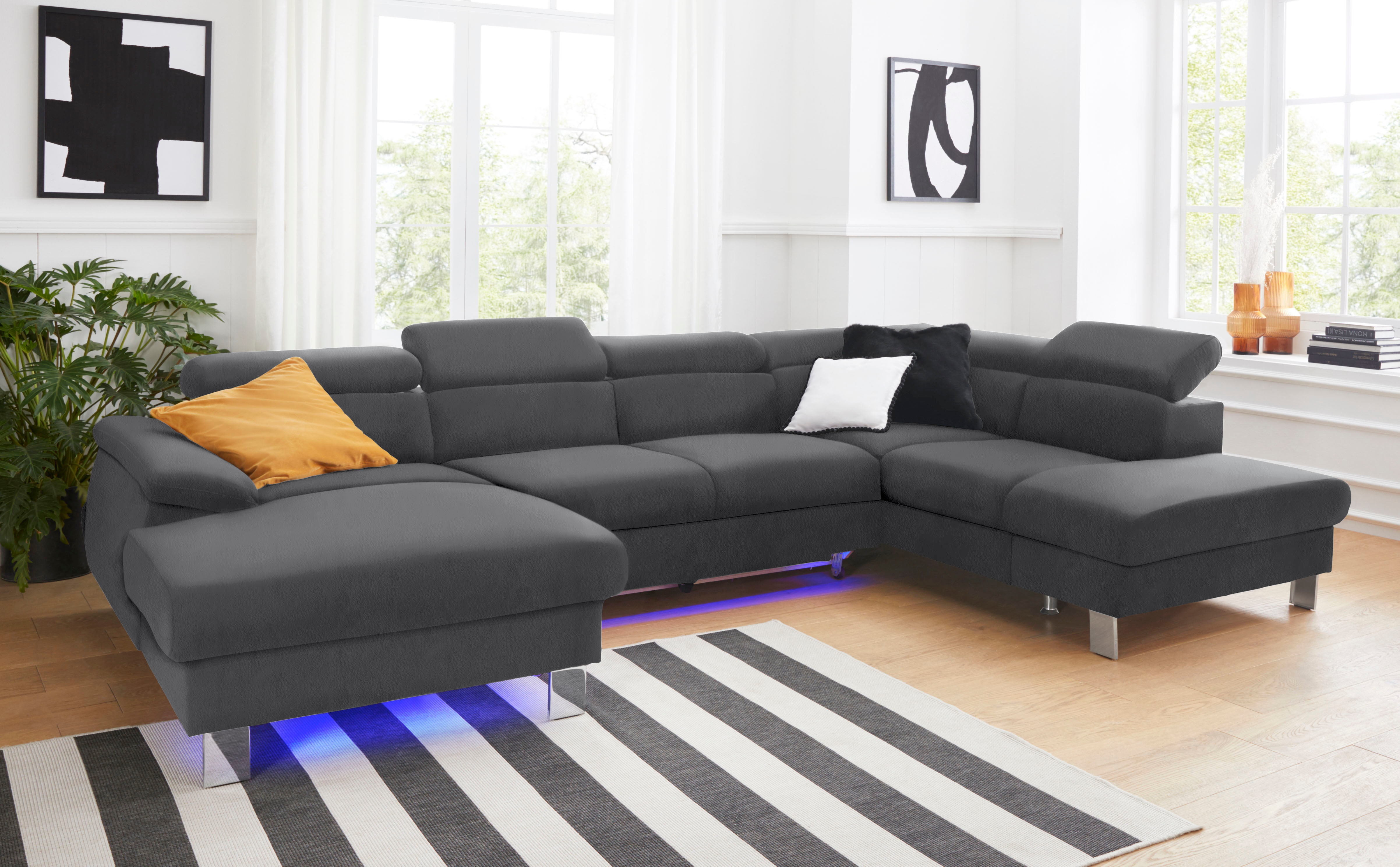 COTTA Wohnlandschaft "Komaris U-Form, B: 320 cm" mit Kopfteilverstellung, optional Schlaffunktion, Bettkasten & Licht