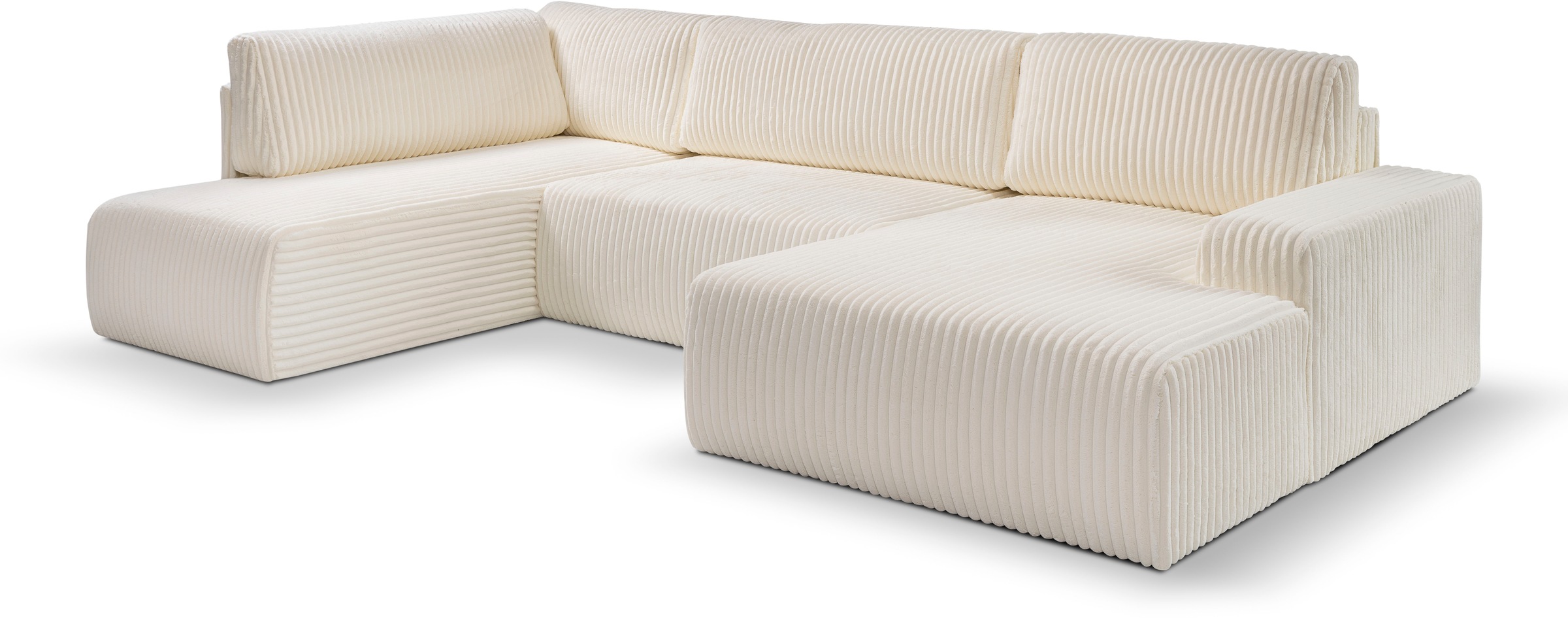 WERK2 Wohnlandschaft »Rotterdam-U, U-Form, in kuschelweichem Cord oder Breitcord«, Design Sofa mit Schlaffunktion & Bettkasten, Breitcord, Creme