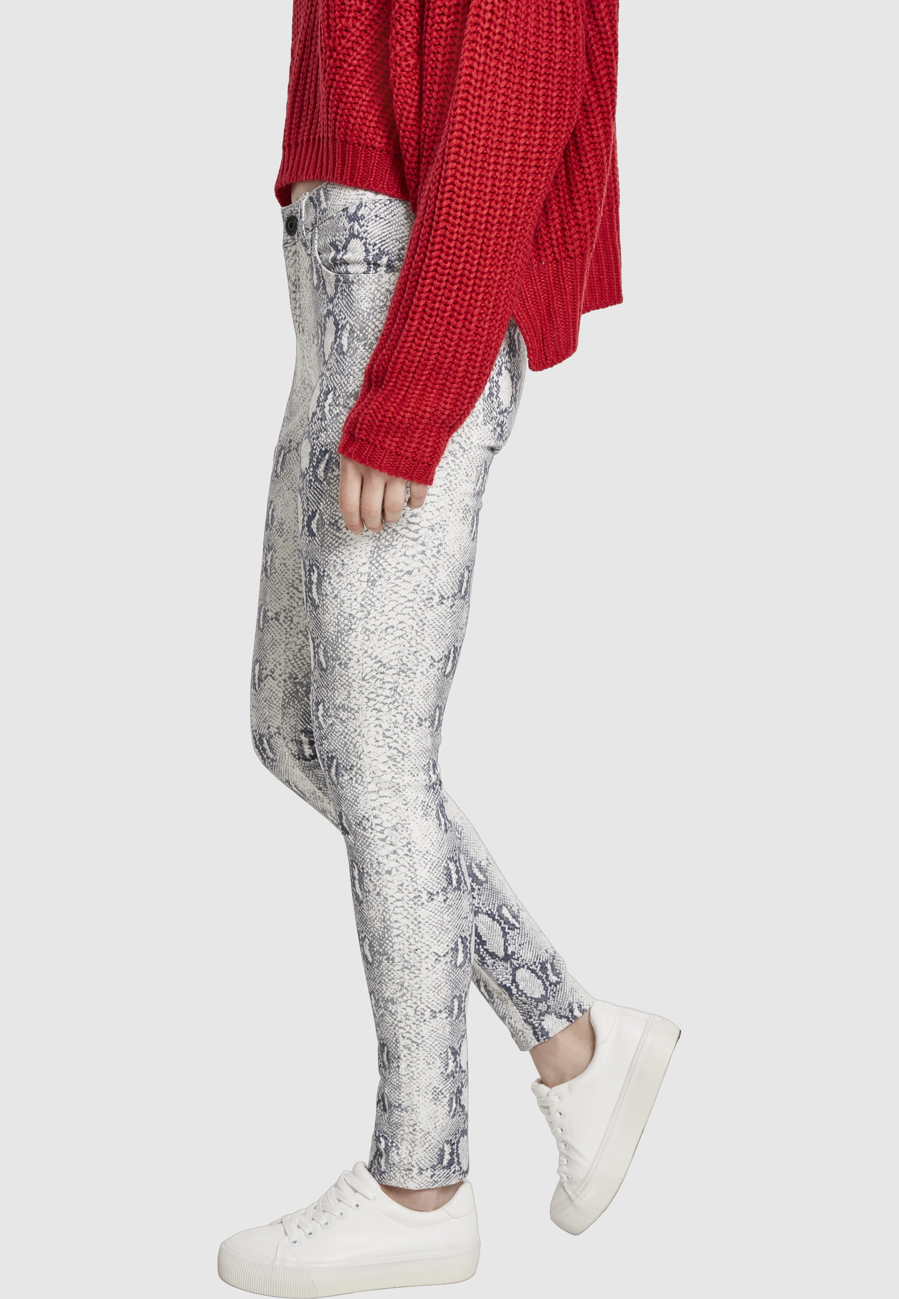 URBAN CLASSICS Stoffhose »Urban Classics Damen Ladies Animal Stretch Twill Skinny Pants«