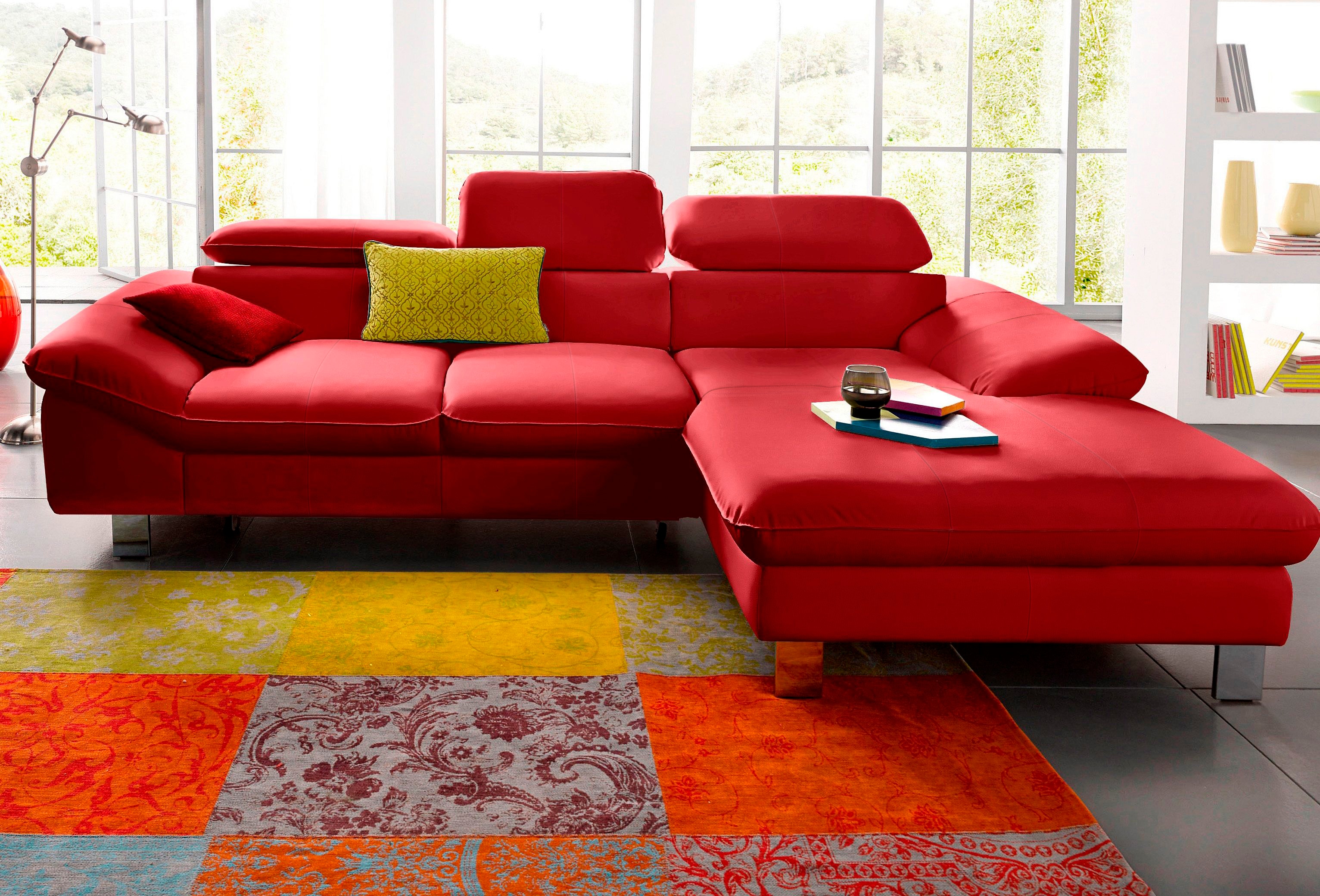 COTTA Ecksofa "Driver L-Form, B: 268 cm, moderne Couch mit Wellenunterfederung, Leder" Kopfteilverstellung, opt. Schlaffunktion + XL Bettkasten, LF:191x129cm