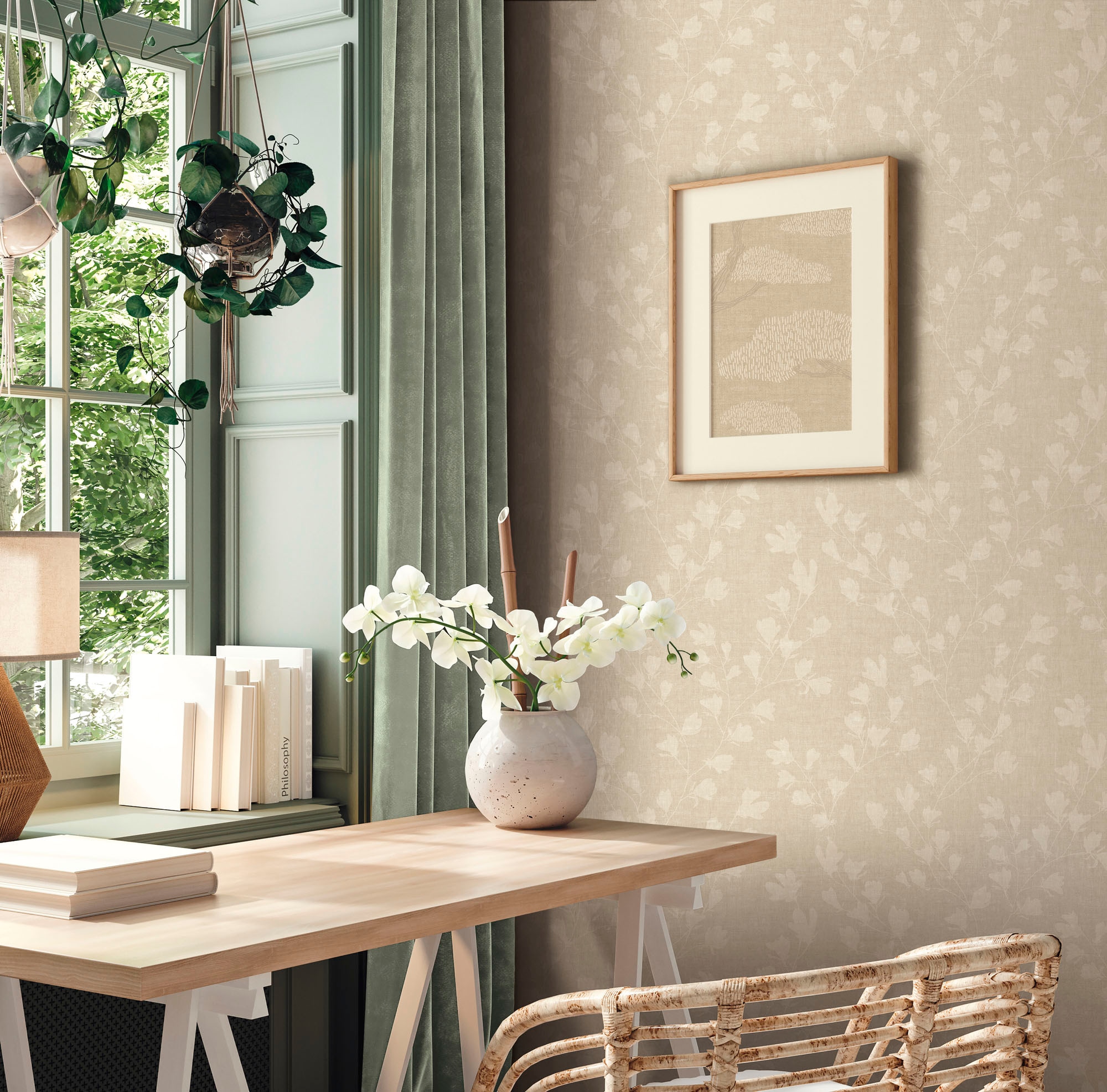 A.S. Création Vliestapete »Nara Blätterranke«, matt-gemustert-neutral, Tapete Natur Tapeten Wohnzimmer Schlafzimmer Küche modern Design Optik